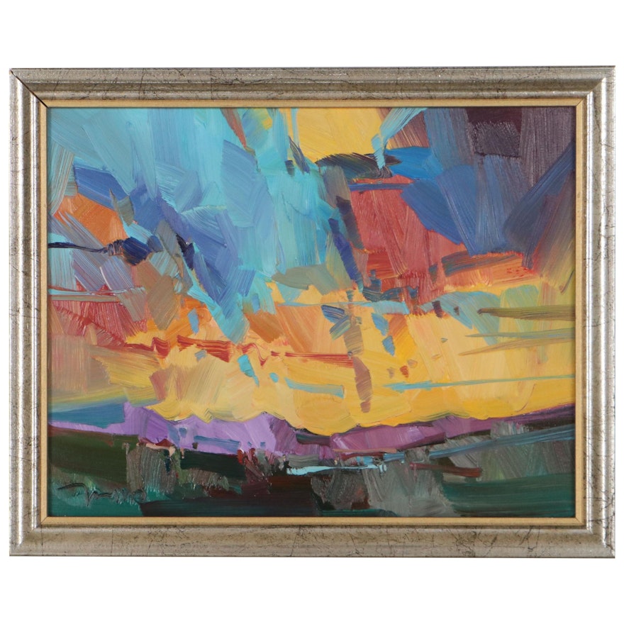 Jose Trujillo Oil Painting "Rainbow Sunset," 2022