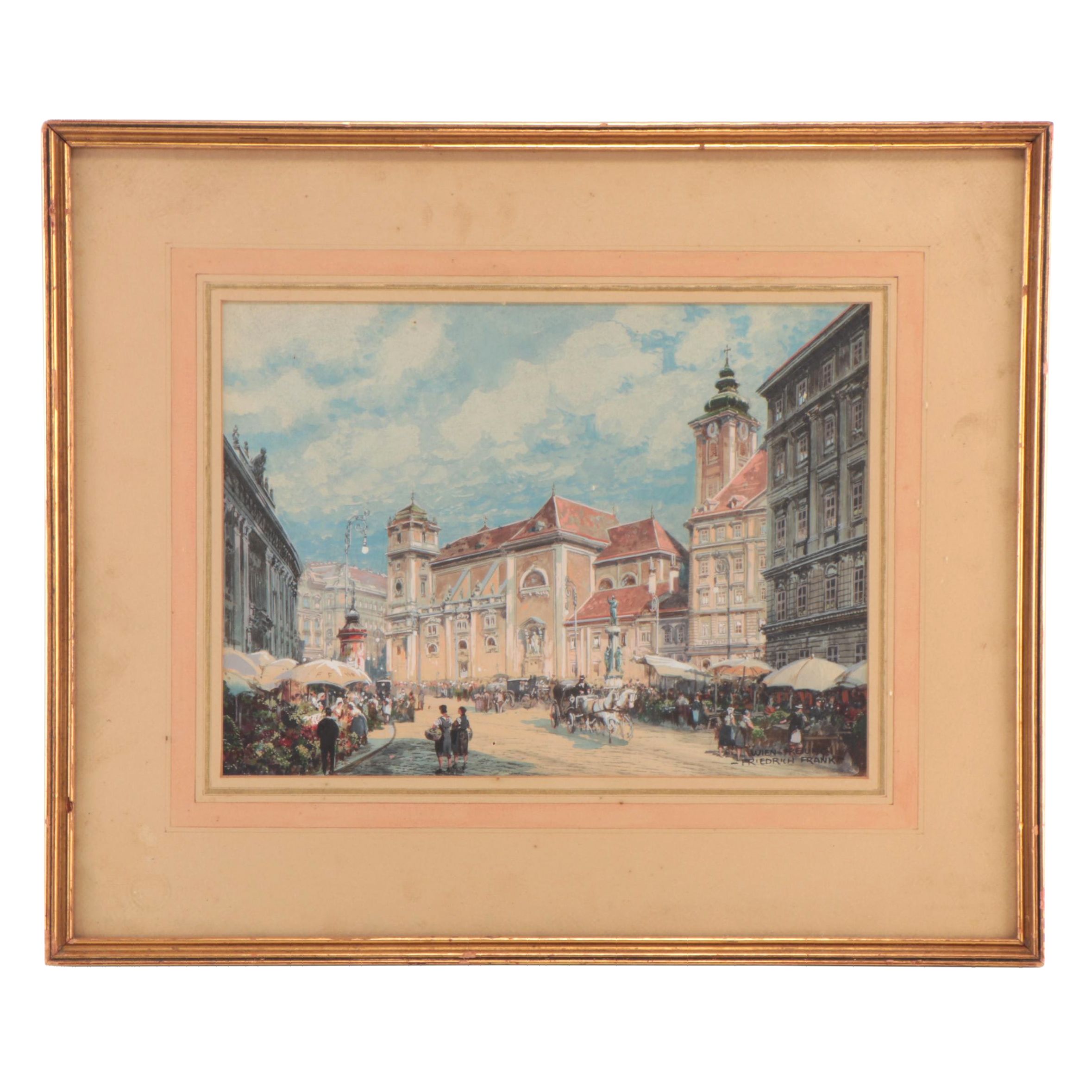 Friedrich Frank Gouache and Watercolor Painting "Wien-Freiung"