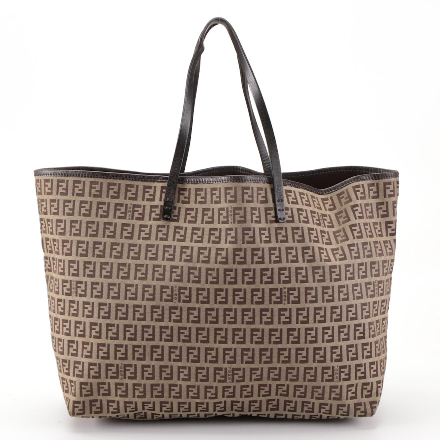 Fendi Zucchino Roll Tote in Jacquard Knit and Leather