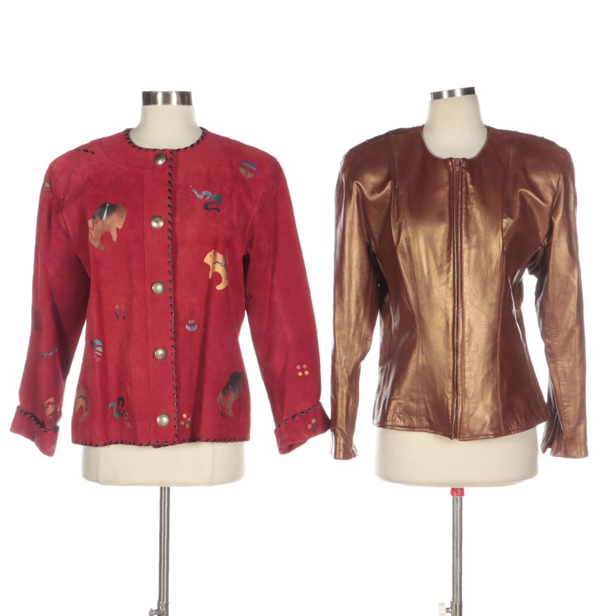 Char and Vakko Metallic Leather and Southwestern Style Suede Jackets