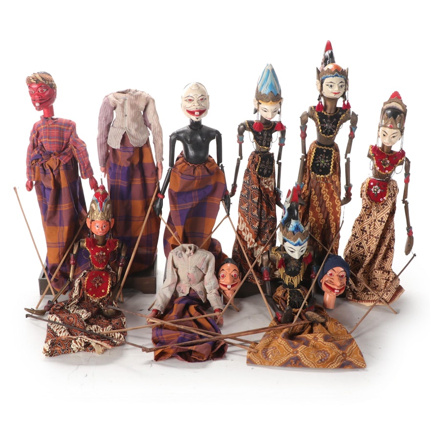 Indonesian Wayang Golek Rod Puppets, Early to Mid-20th Century