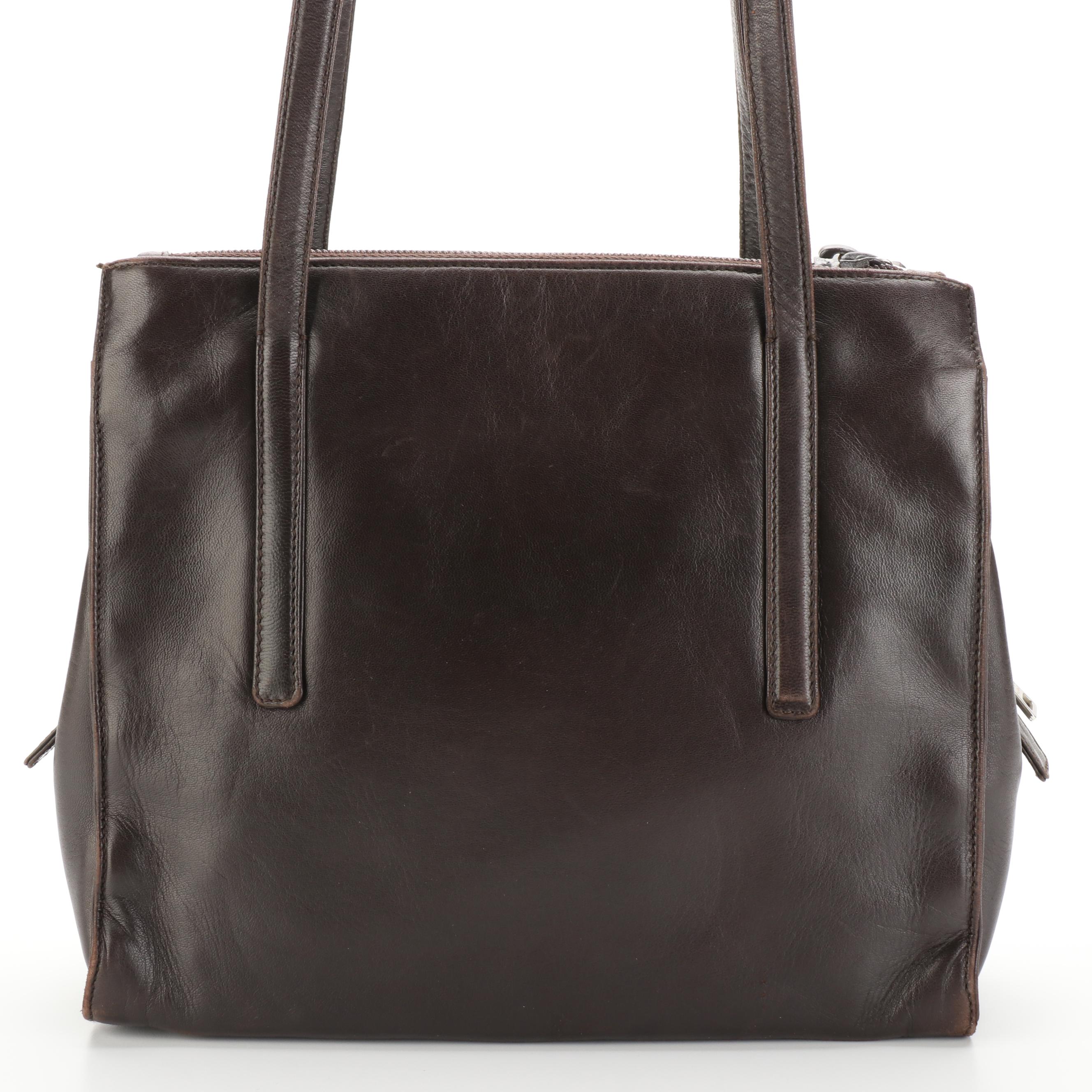 Prada Double Strap Shoulder Bag in Dark Brown Lambskin