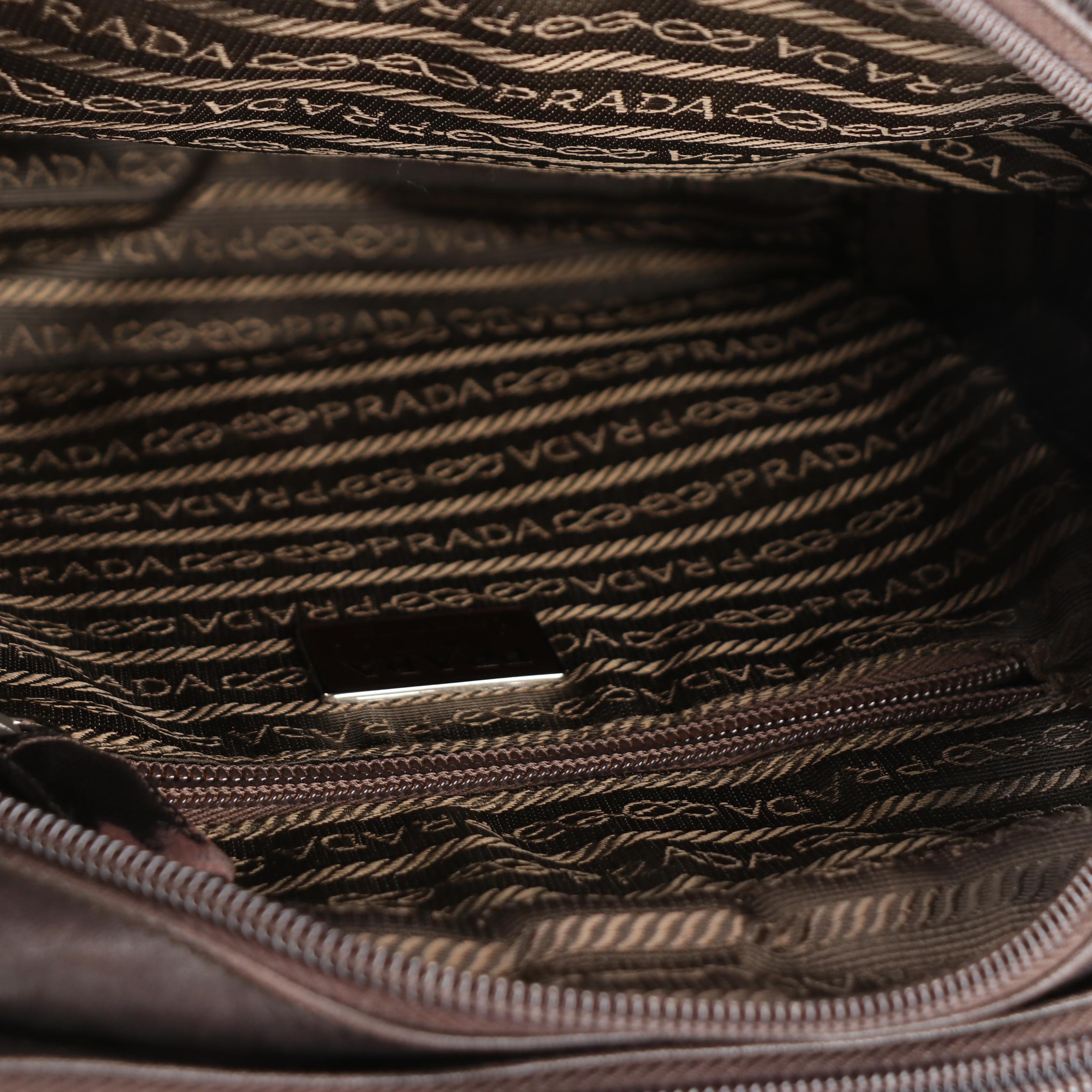 Prada Double Strap Shoulder Bag in Dark Brown Lambskin