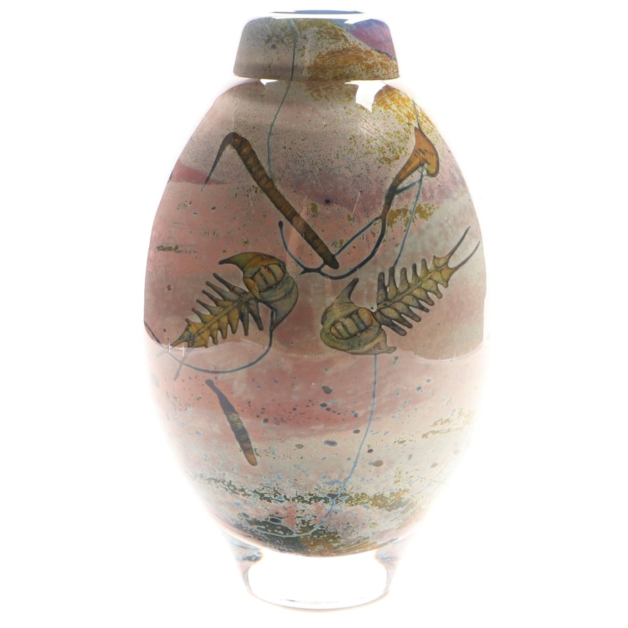 Brent Kee Young Handblown Studio Art Glass Vase from the Fossil Series, 1982
