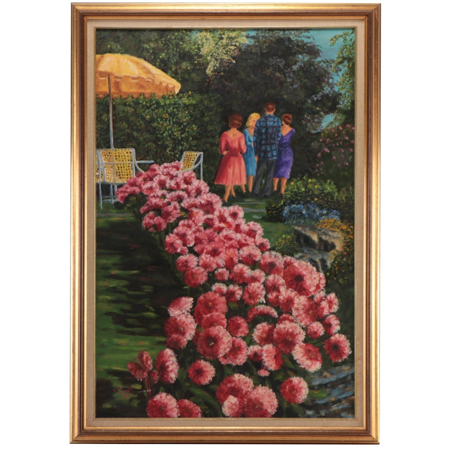 Suzie Wright Genre Garden Scene Acrylic Painting