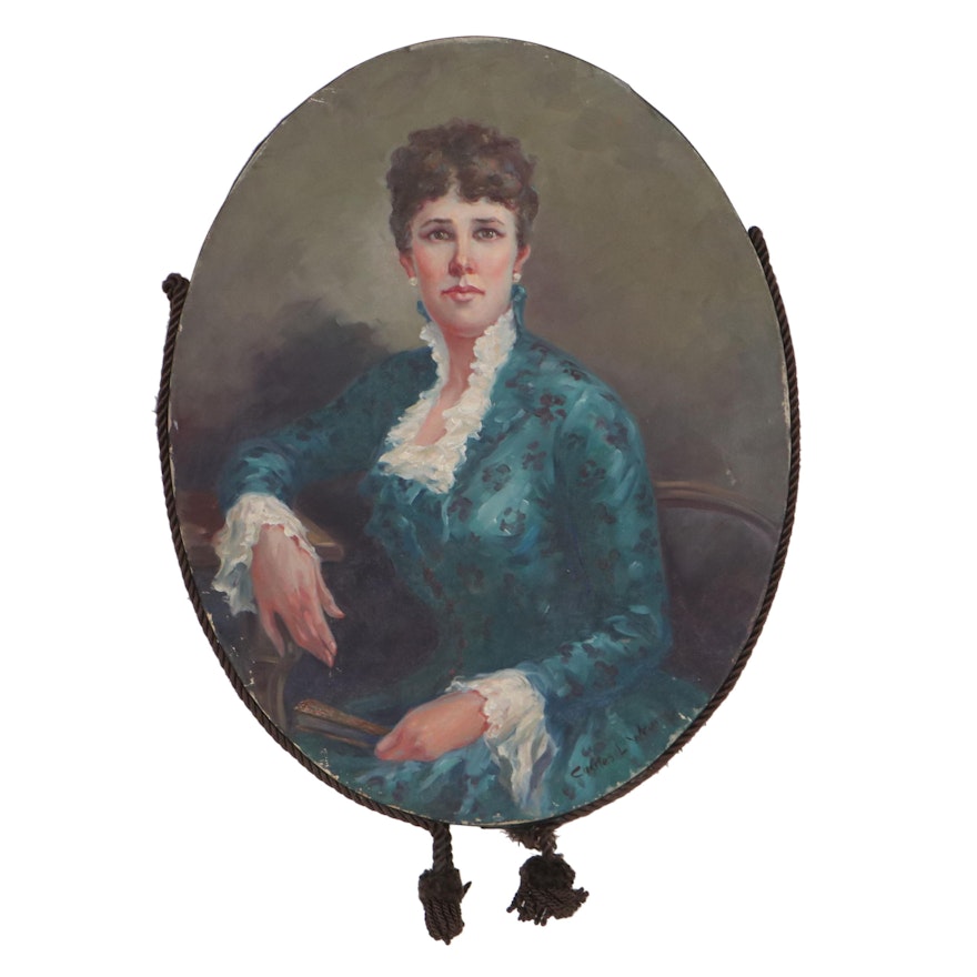 Charles L. Wrenn Portrait Oil Painting of Seated Lady, Early 20th Century