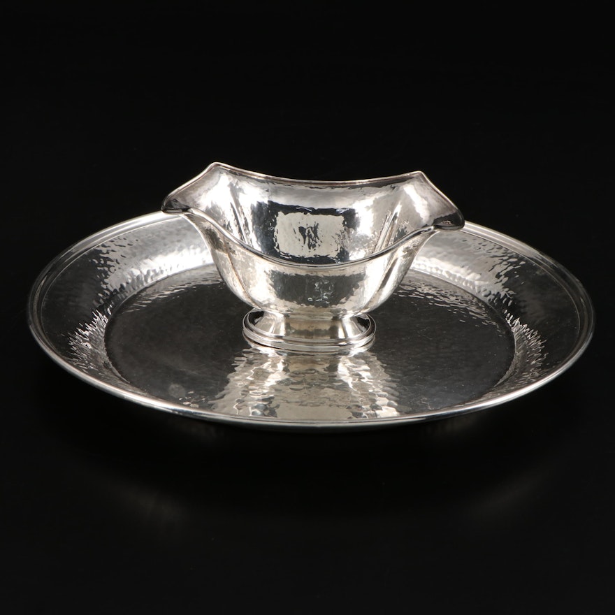 Webster and Woodside Hammered Sterling Silver Footed Bowl and Dish