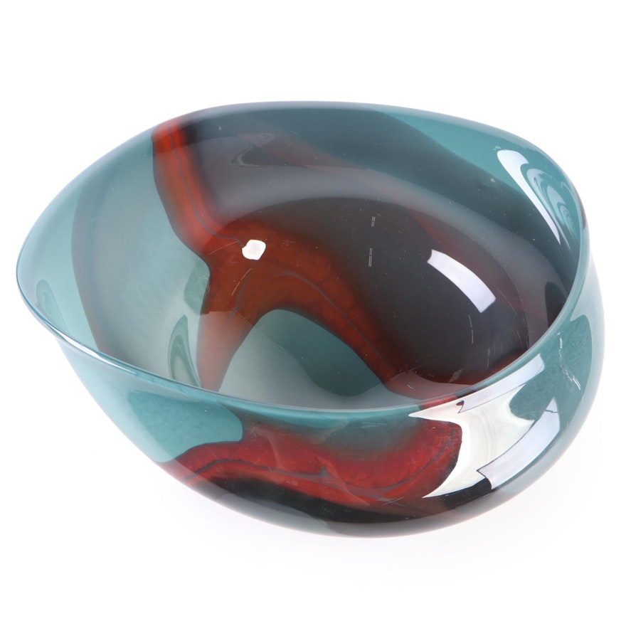 Ira Sapir "Eliptical" Blown Abstract Freeform Studio Art Glass Bowl