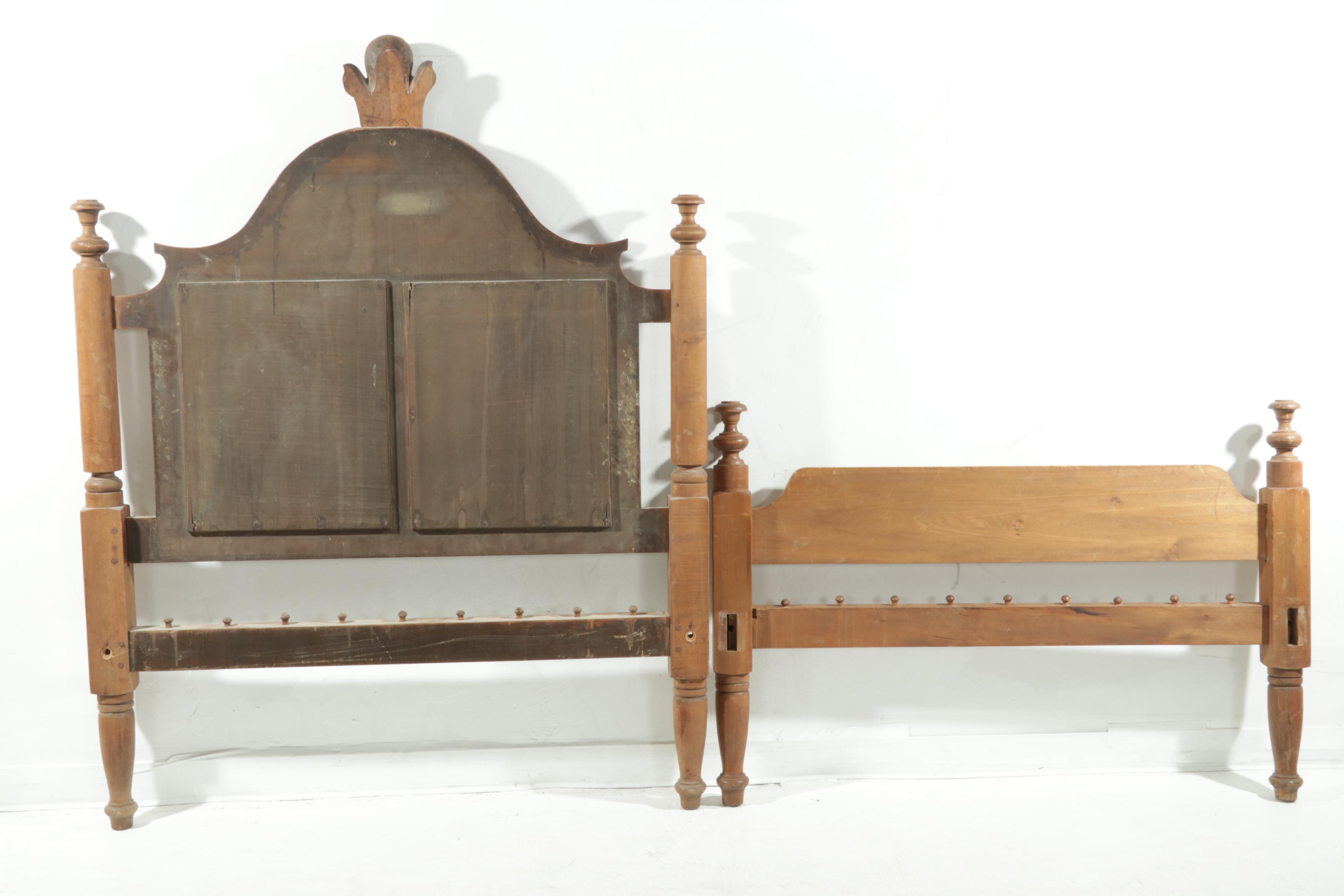 Victorian Walnut Full Size Rope Bed Frame, Late 19th to Early 20th Century