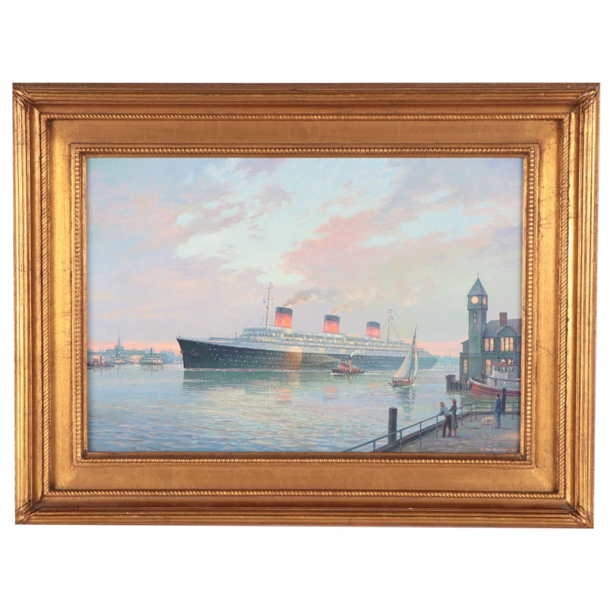 William G. Muller Oil Painting of French Ocean Liner "Normandie," 1989