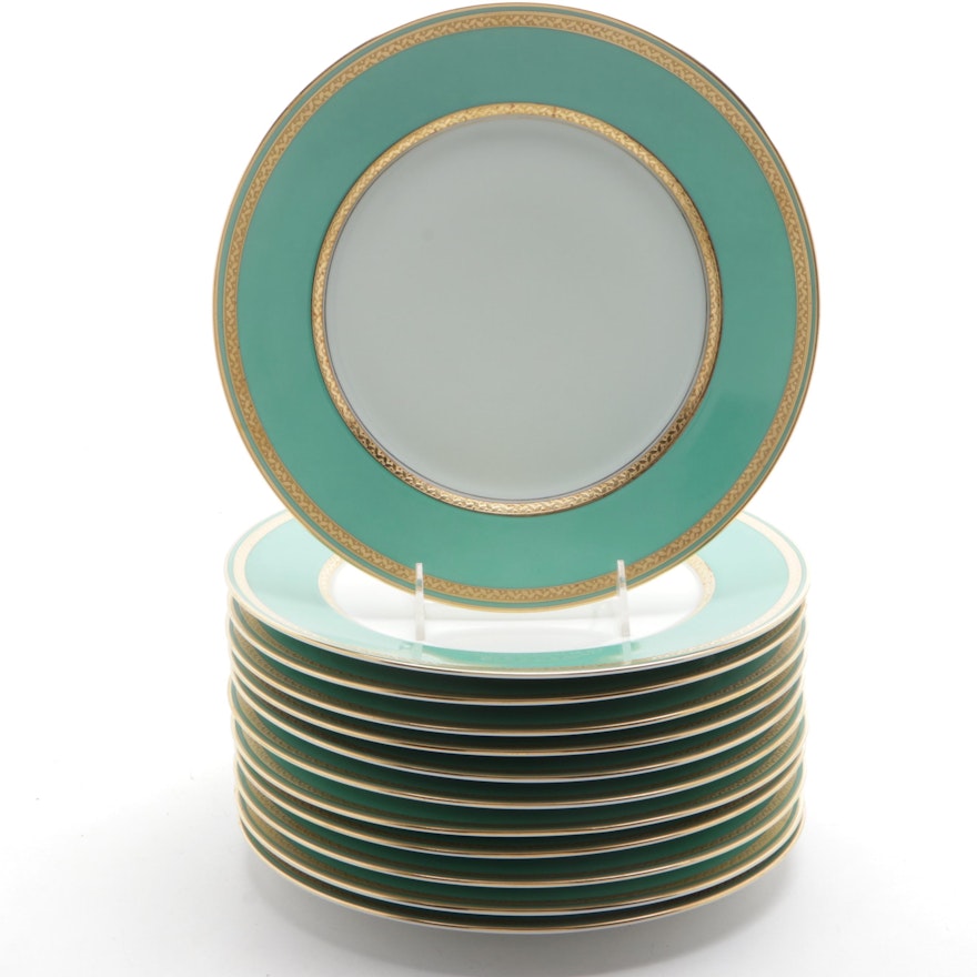 Hutschenreuther Gilt Rimmed Porcelain Dinner Plates, Early to Mid-20th Century