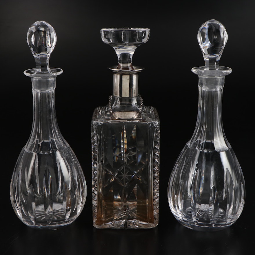 Gebrüder Kühn Silver Neck Cut Crystal and Other Onion Shaped Decanters