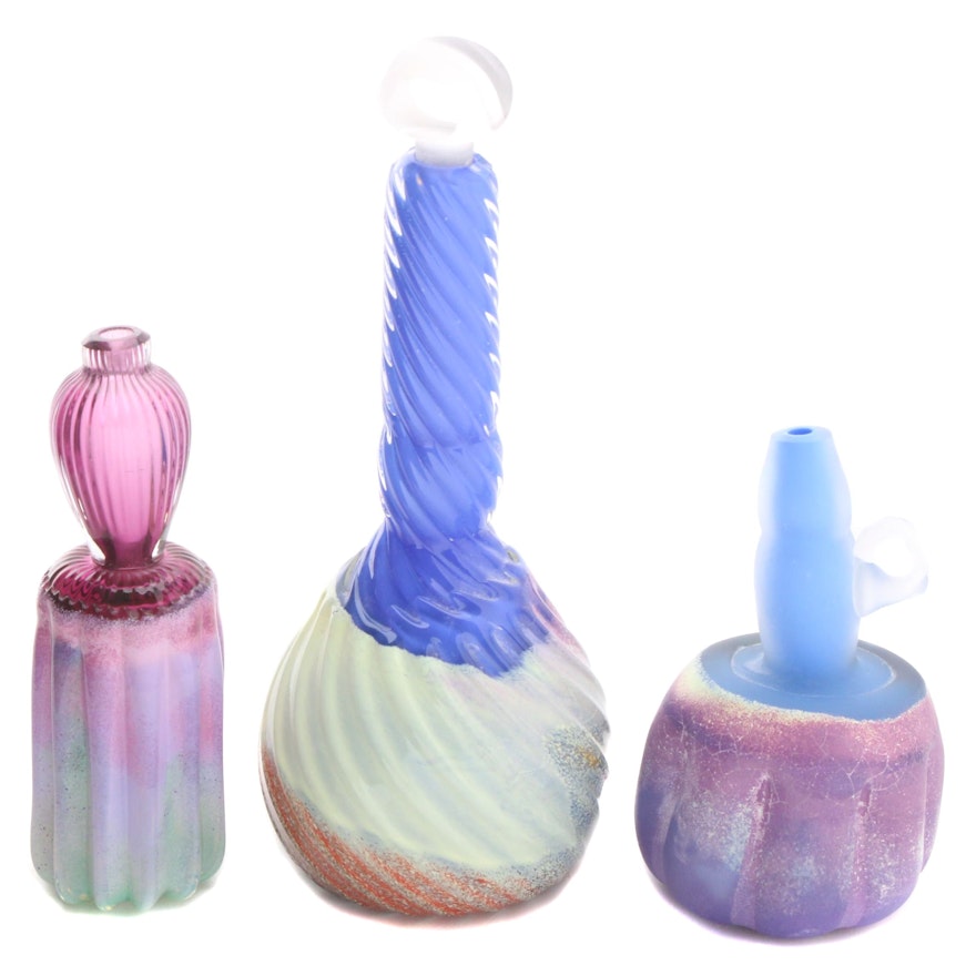 Studio Sandblasted Art Glass Perfume Bottles