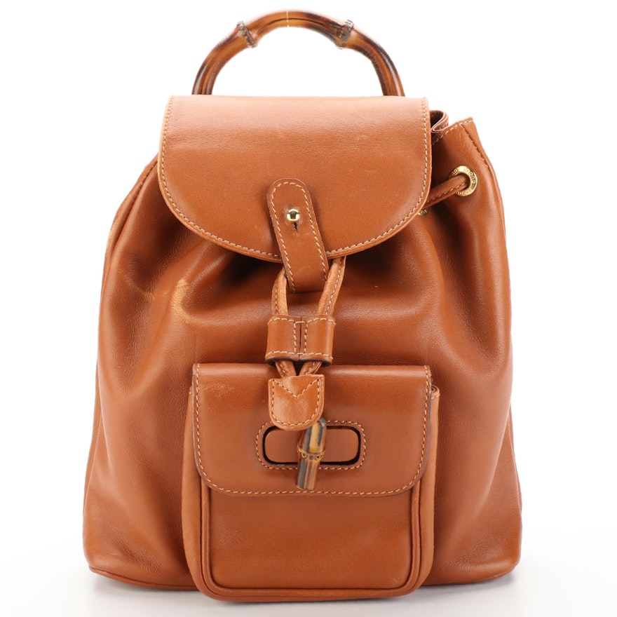 Gucci Bamboo Small Rucksack Backpack in Cognac Calfskin Leather