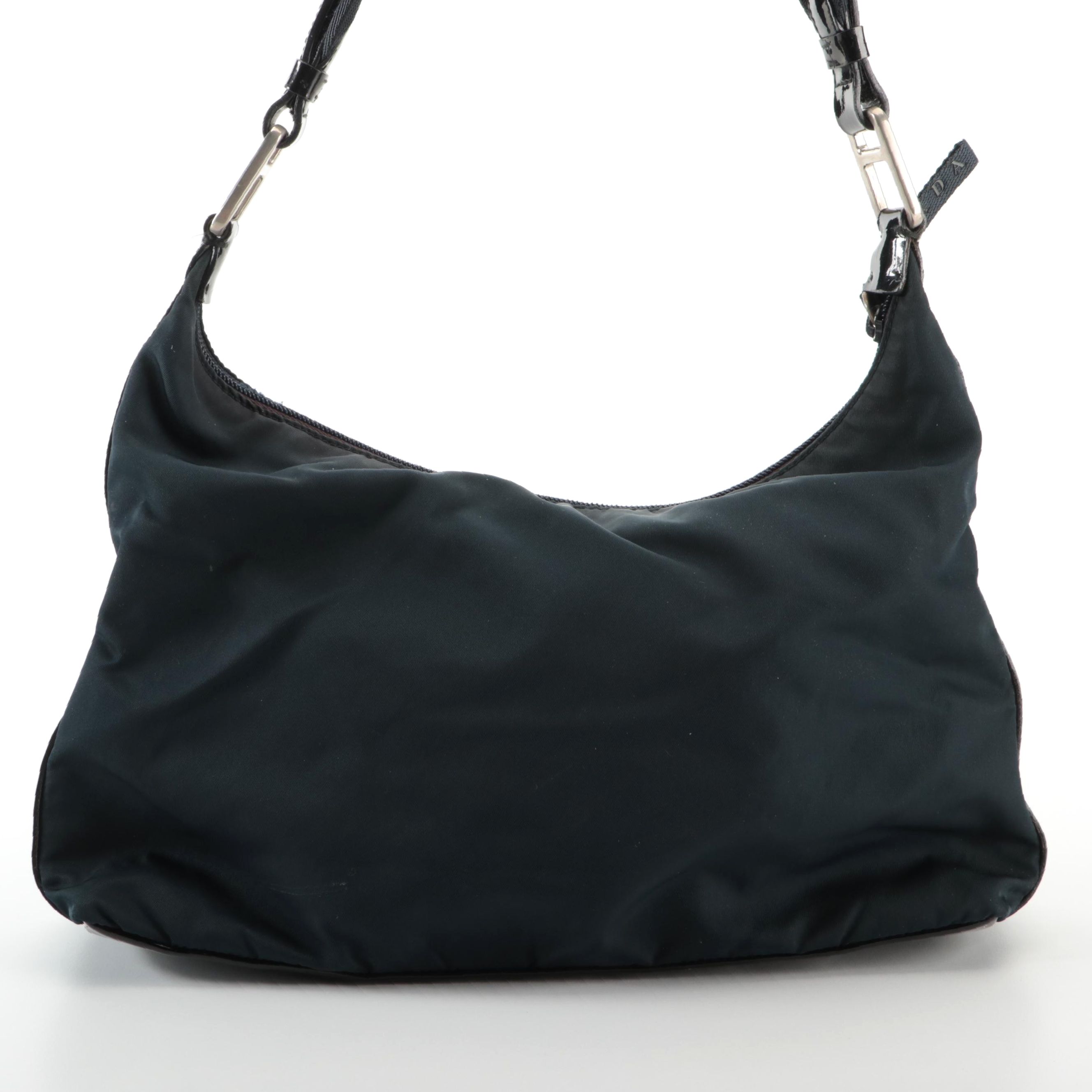 Prada Shoulder Bag in Dark Blue Nylon and Patent Leather Trim