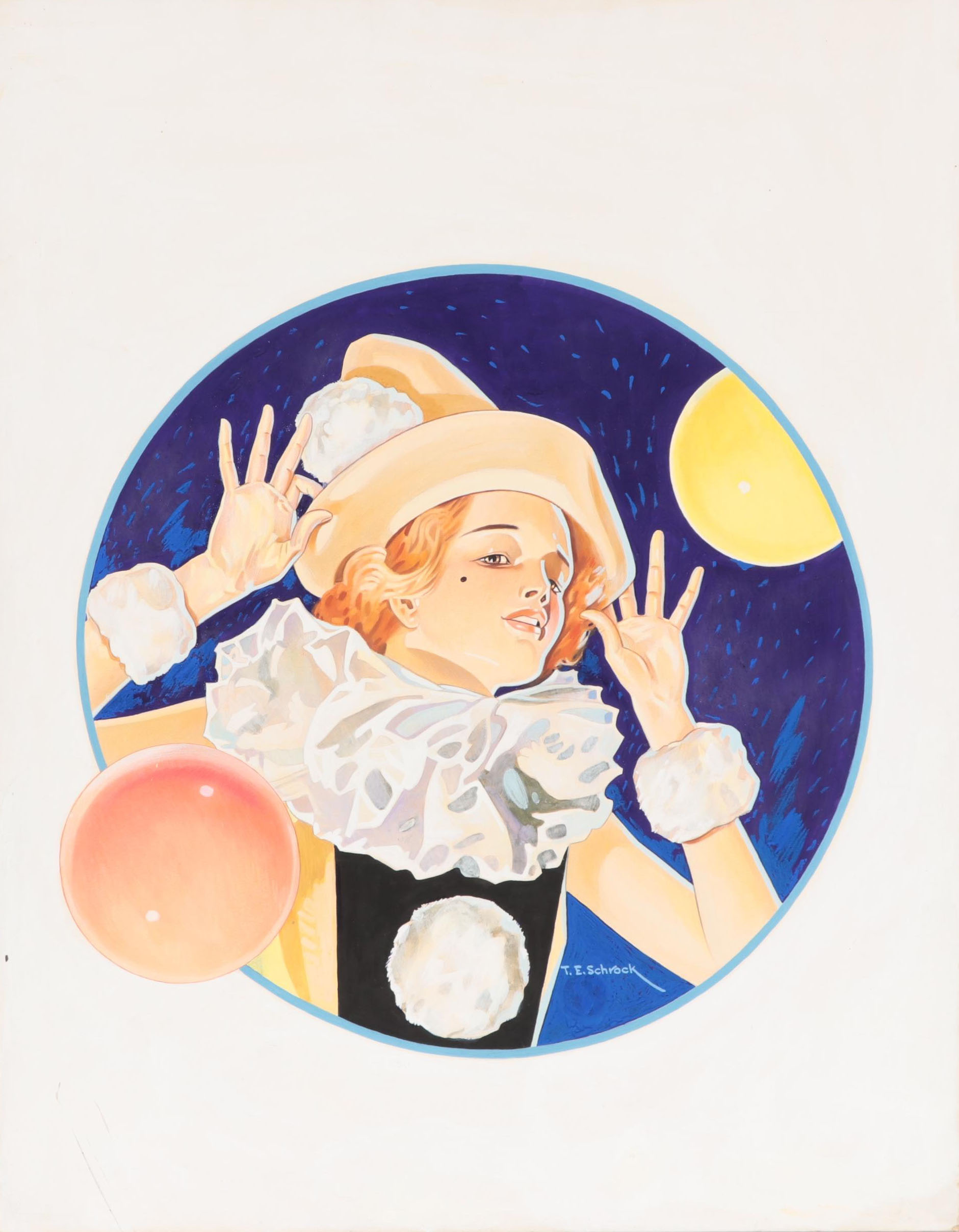 Ted E. Schrock Gouache Illustration "Halloween," Circa 1940