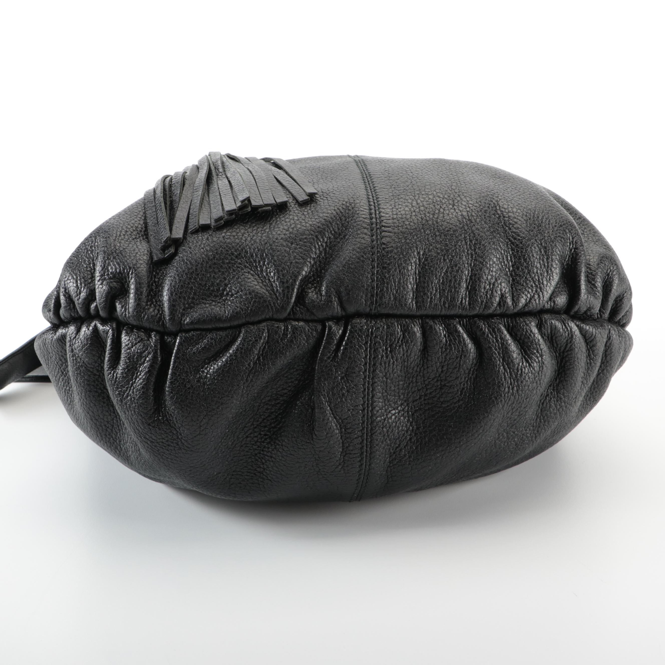 Gucci Bamboo Hobo Bag in Black Pebbled Leather with Tassel