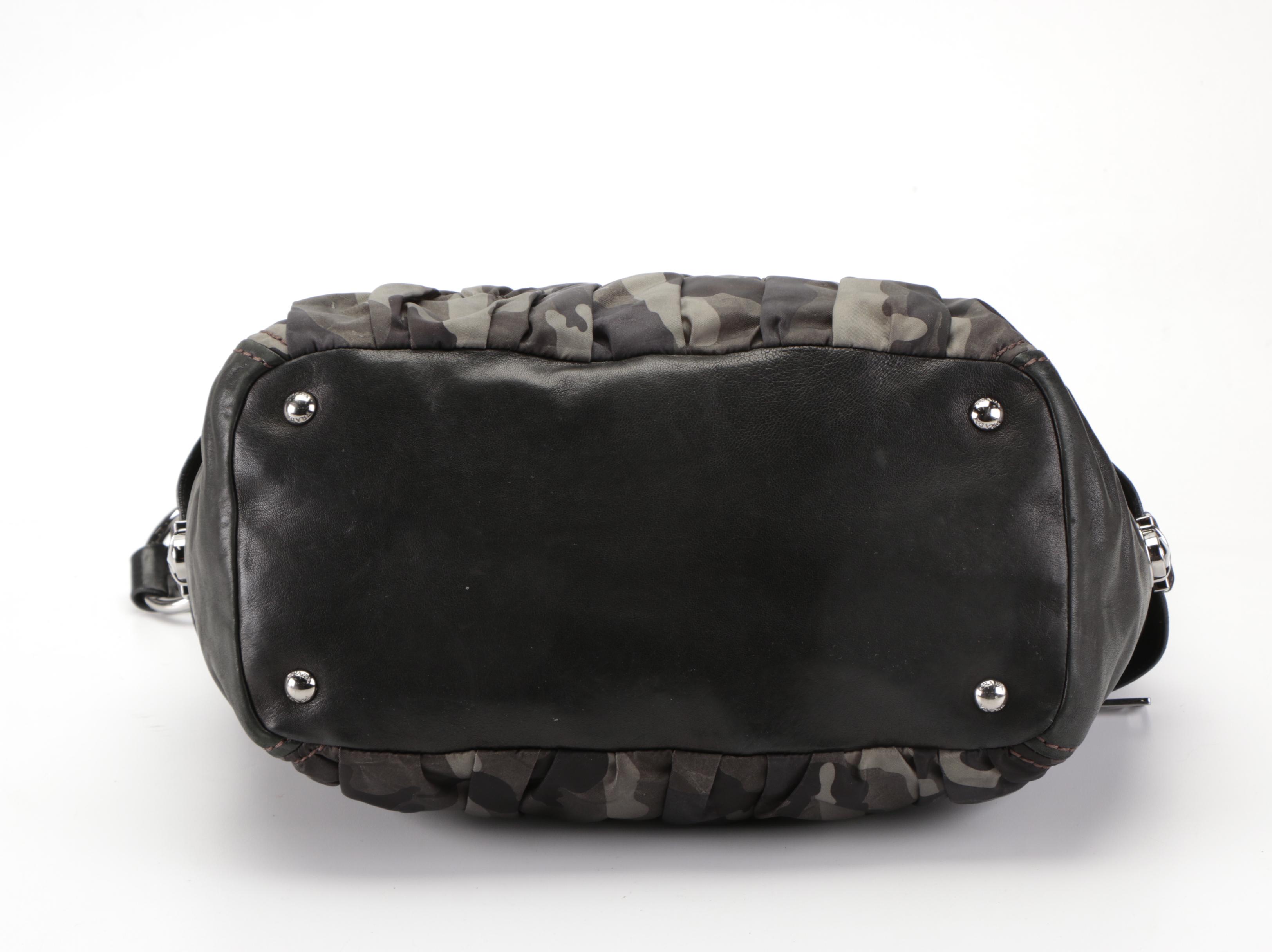 Prada Shoulder Hobo Bag in Gathered Camouflage Tessuto Nylon and Leather Trim