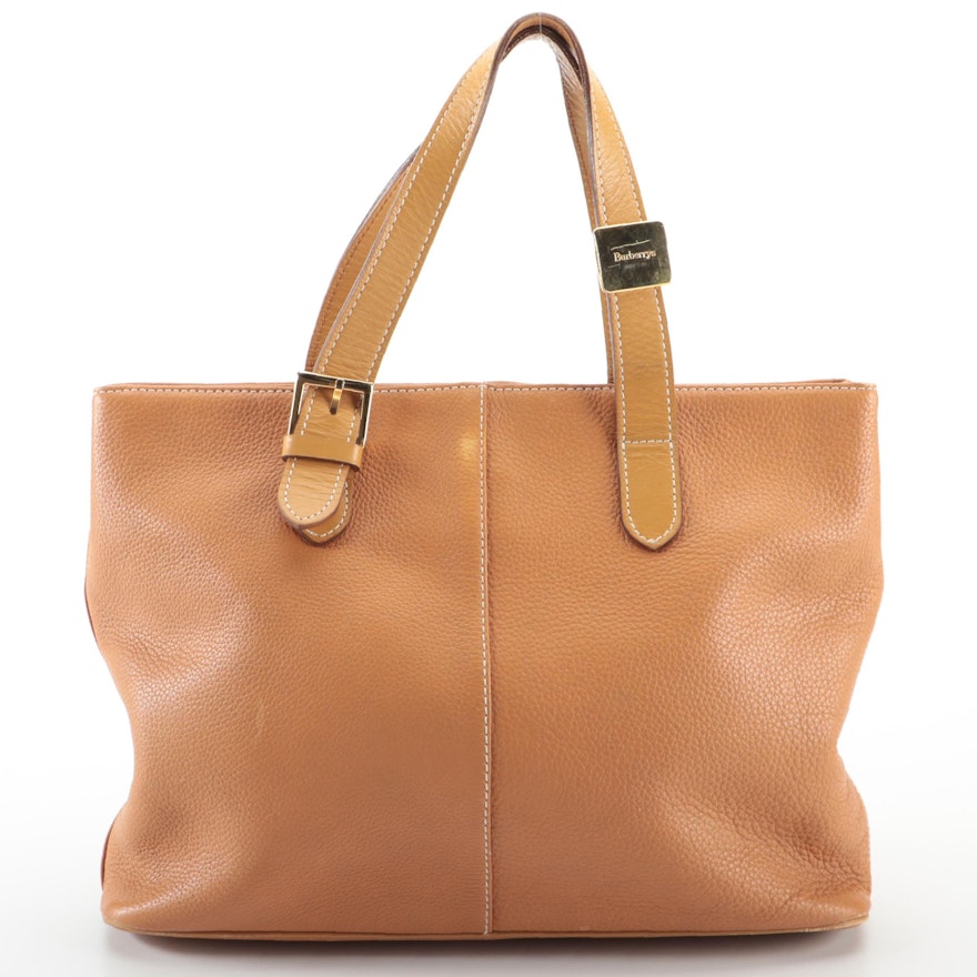 Burberry Tote Bag in Grained Leather with "Haymarket Check" Lining