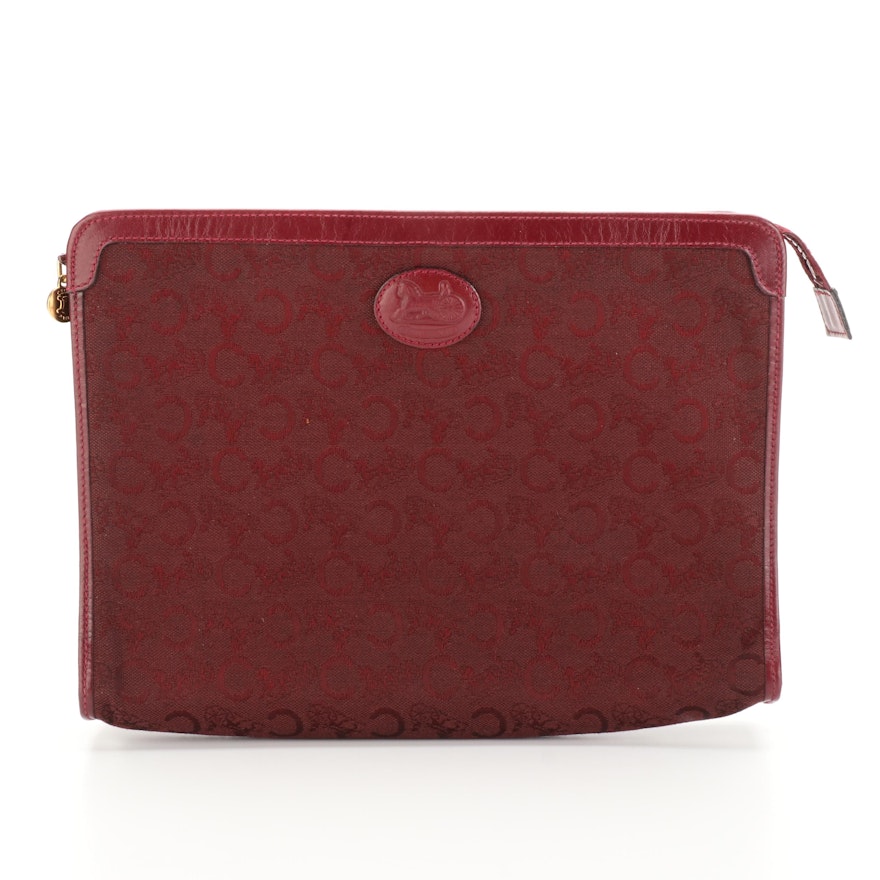 Celine Diffusion Clutch in Red Carriage Canvas and Leather