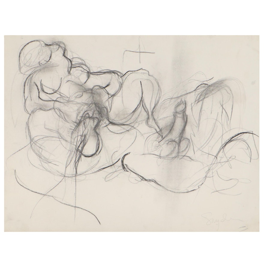 Richard Snyder Figural Charcoal Drawing of Reclining Nudes