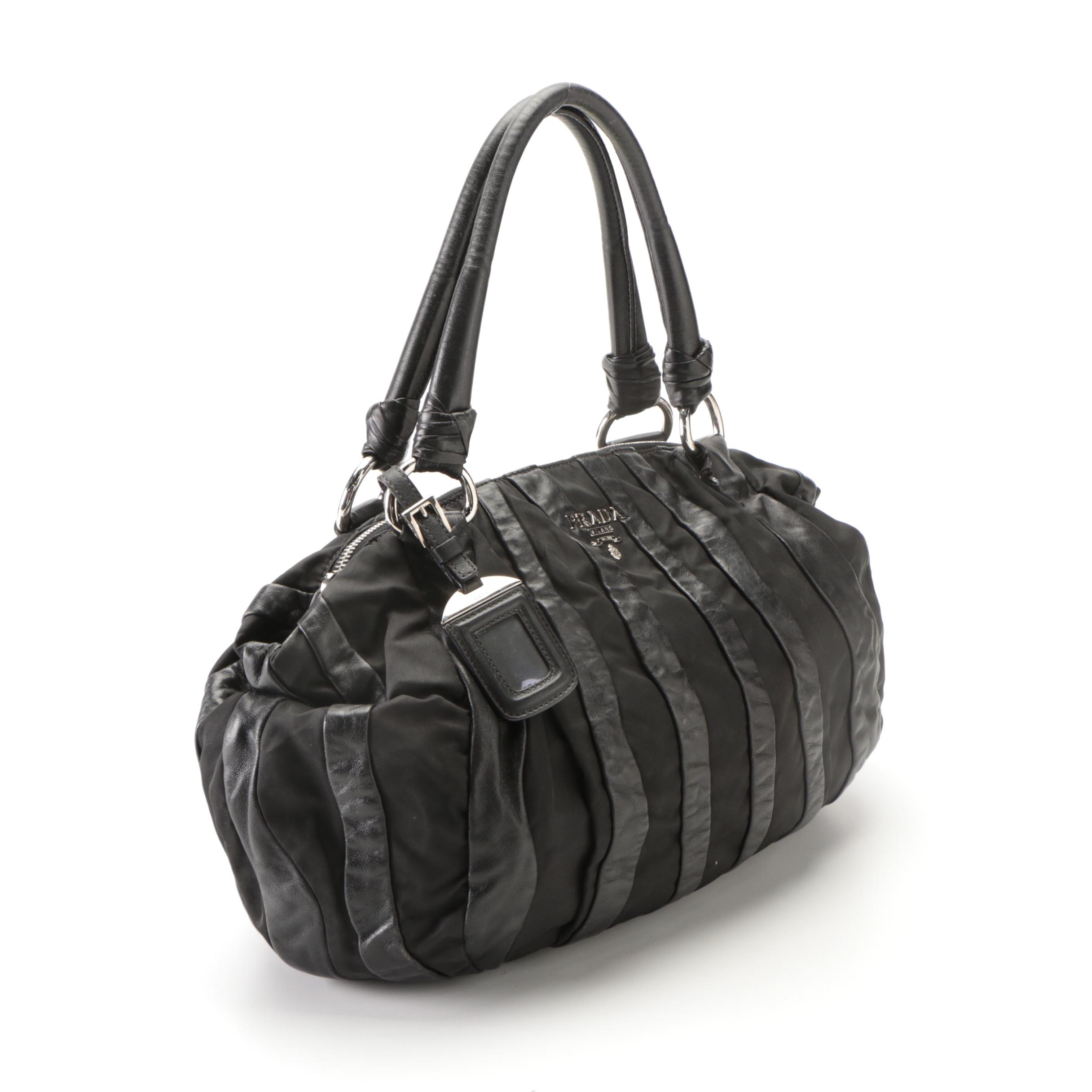Prada Waves Hobo Bag in Black Nylon Tessuto with Lambskin Leather