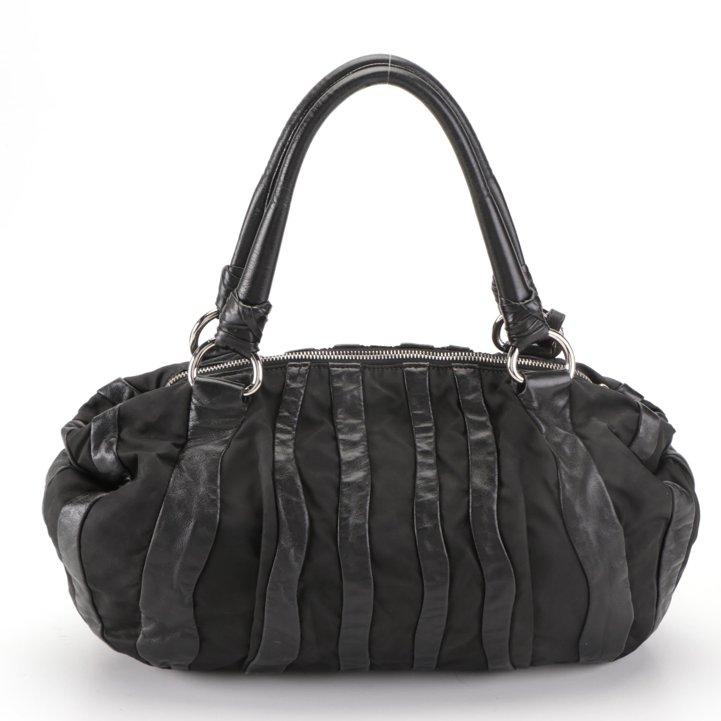 Prada Waves Hobo Bag in Black Nylon Tessuto with Lambskin Leather