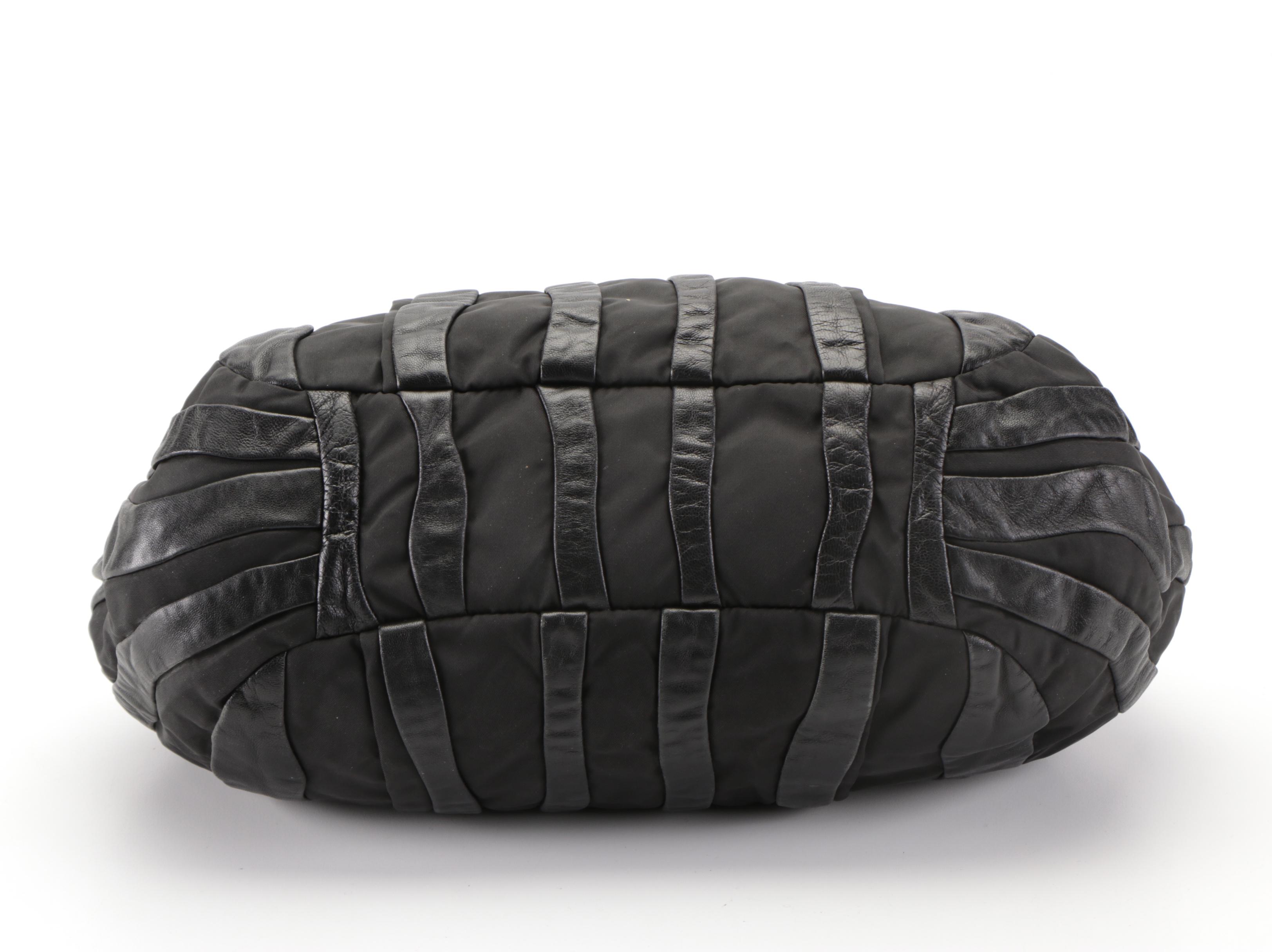 Prada Waves Hobo Bag in Black Nylon Tessuto with Lambskin Leather