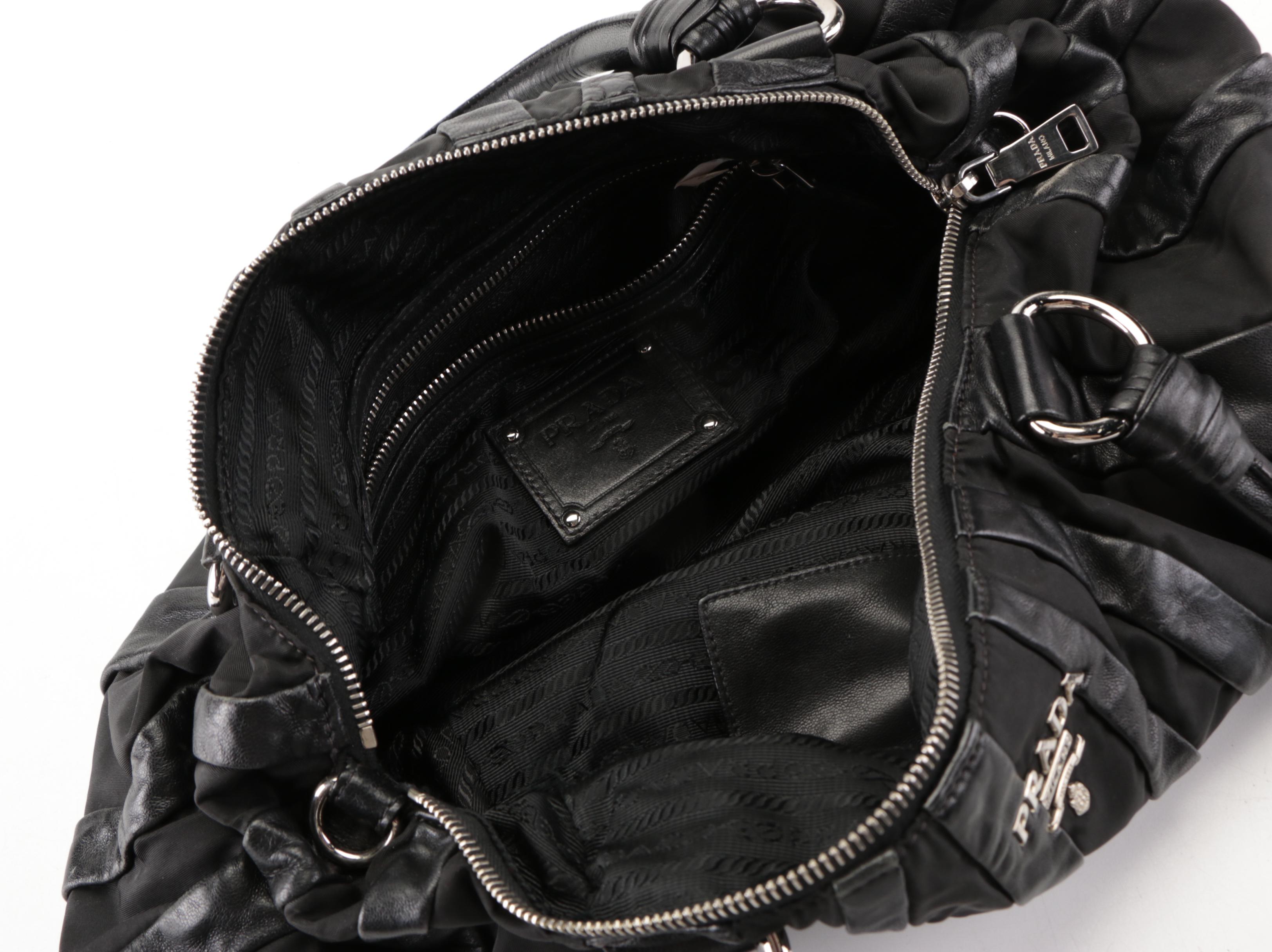 Prada Waves Hobo Bag in Black Nylon Tessuto with Lambskin Leather