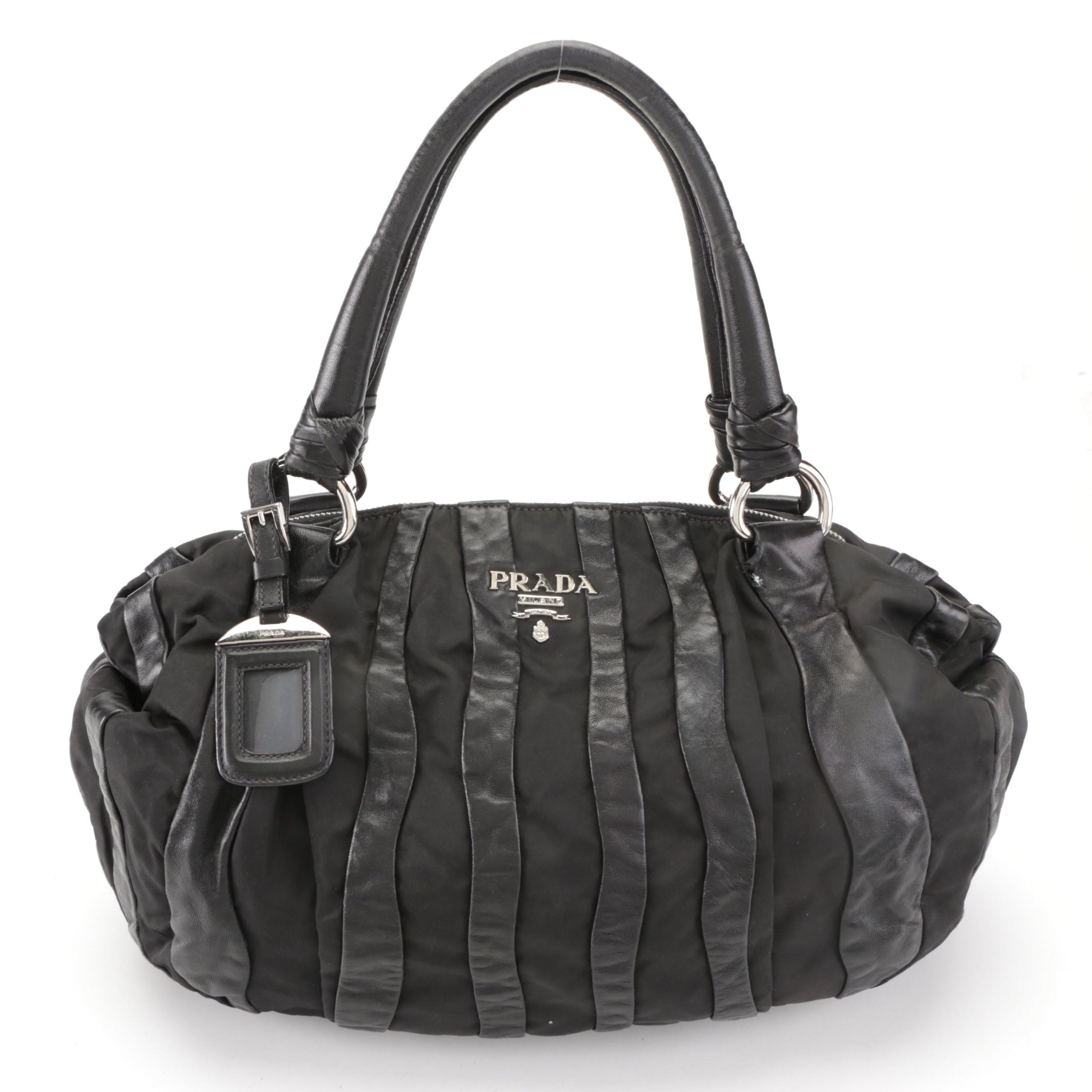 Prada Waves Hobo Bag in Black Nylon Tessuto with Lambskin Leather