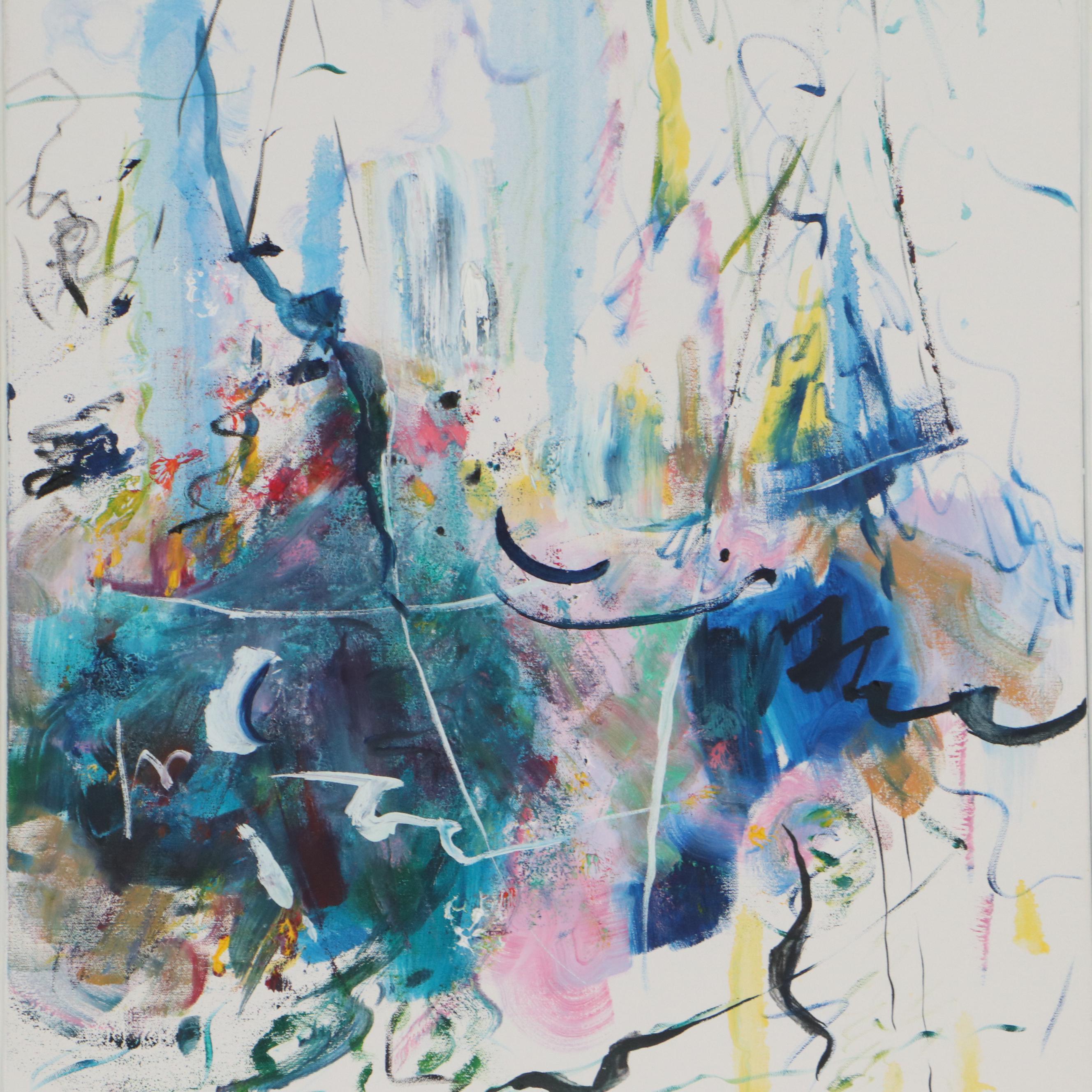 Suzie Wright Abstract Oil Painting "Marina Party," Circa 2000