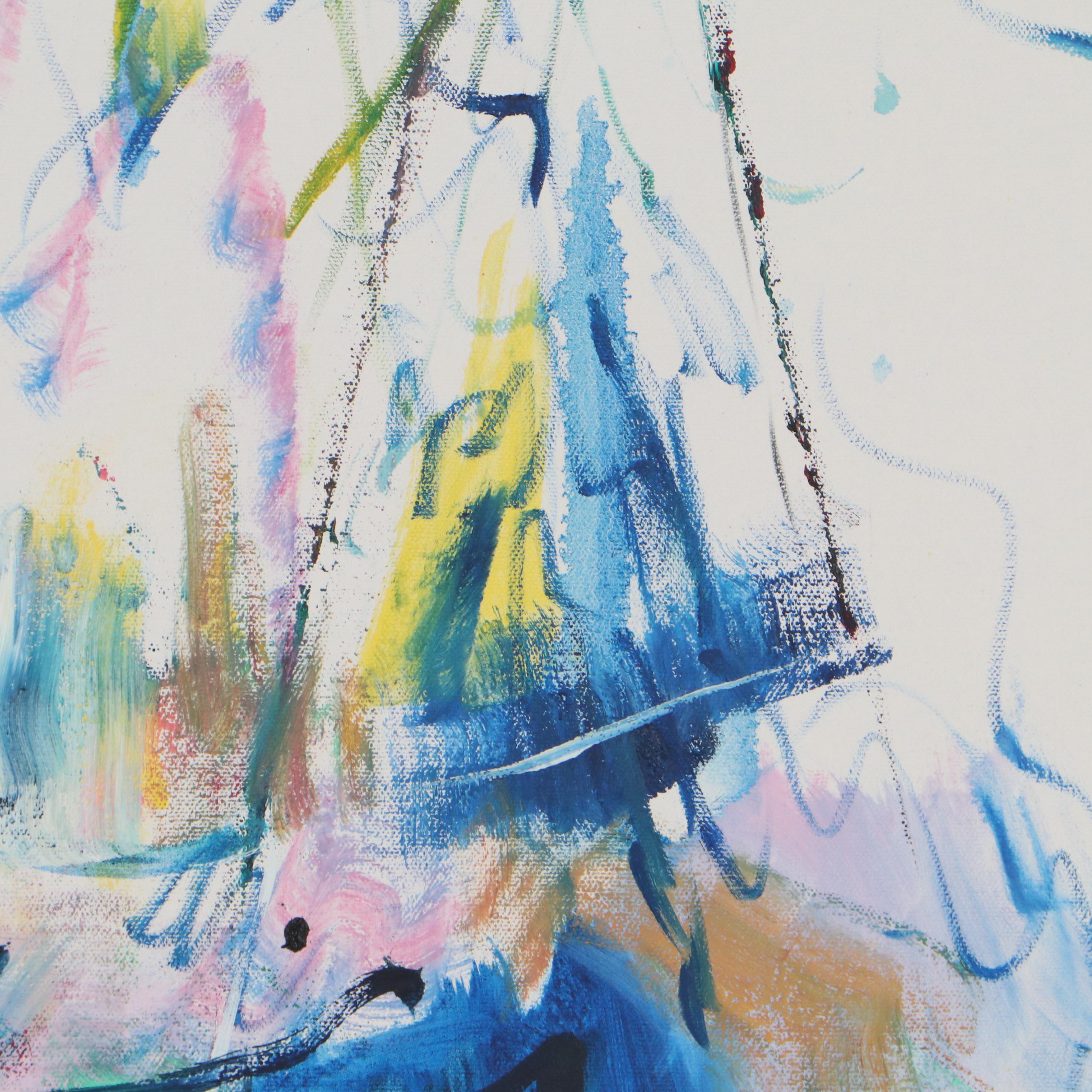 Suzie Wright Abstract Oil Painting "Marina Party," Circa 2000