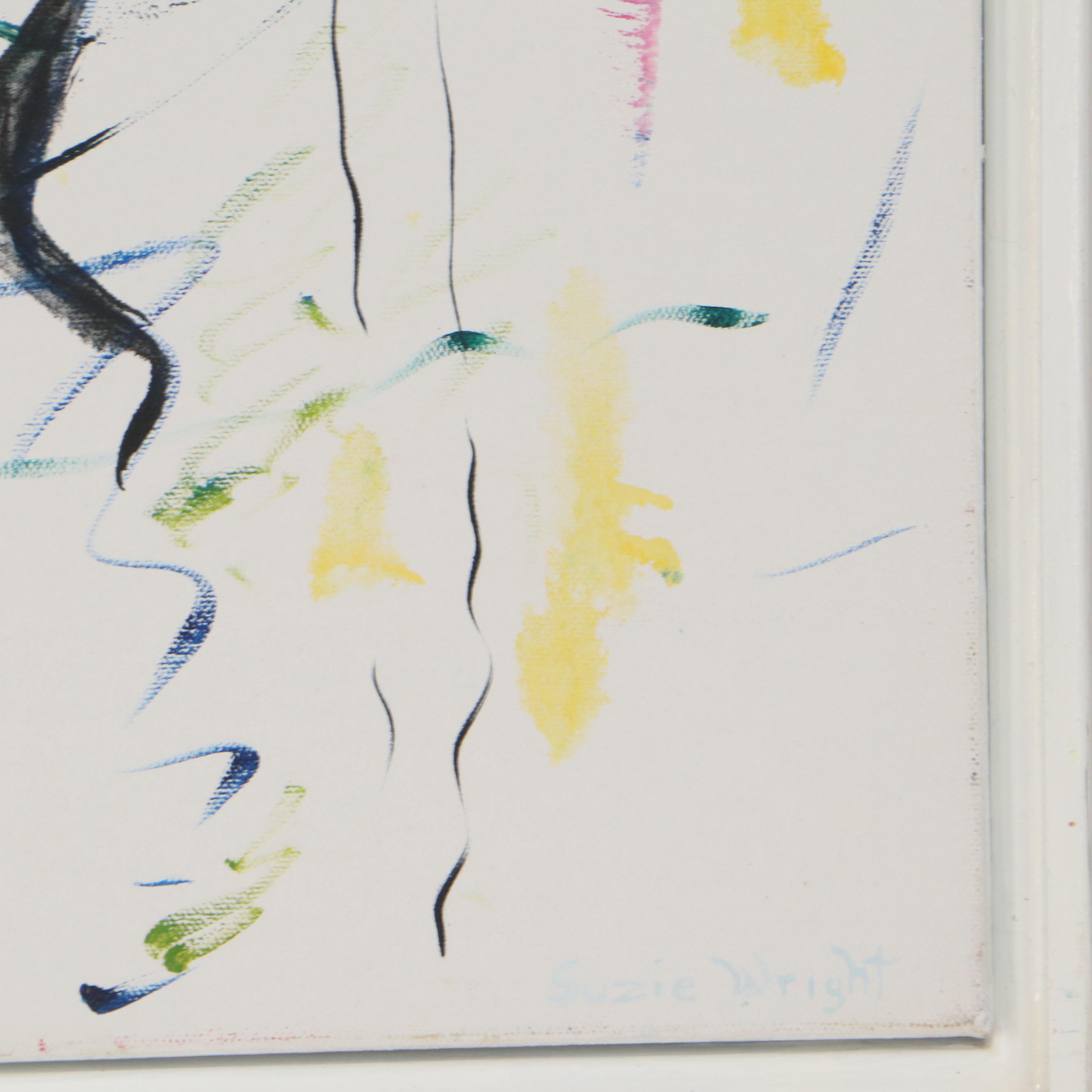 Suzie Wright Abstract Oil Painting "Marina Party," Circa 2000