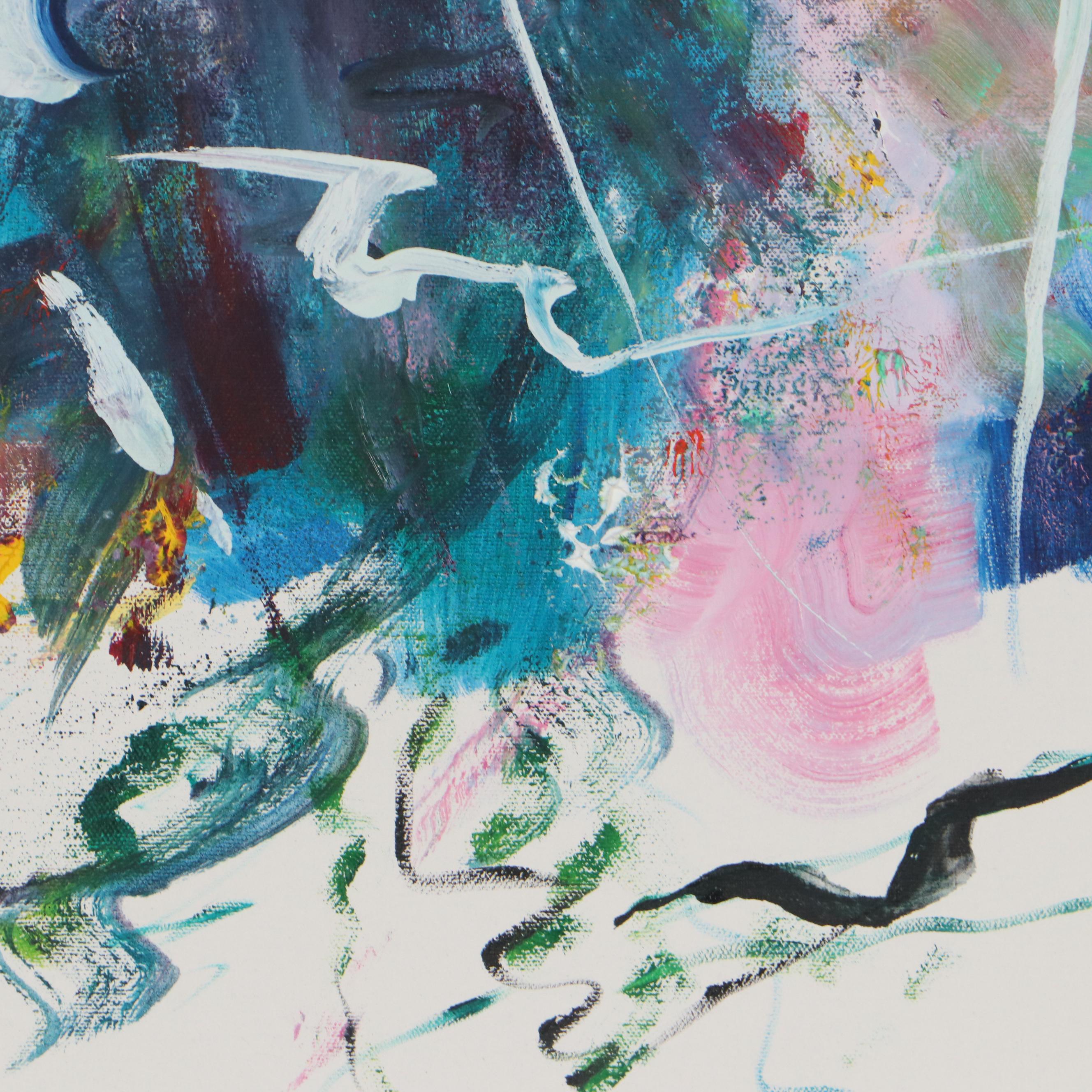 Suzie Wright Abstract Oil Painting "Marina Party," Circa 2000