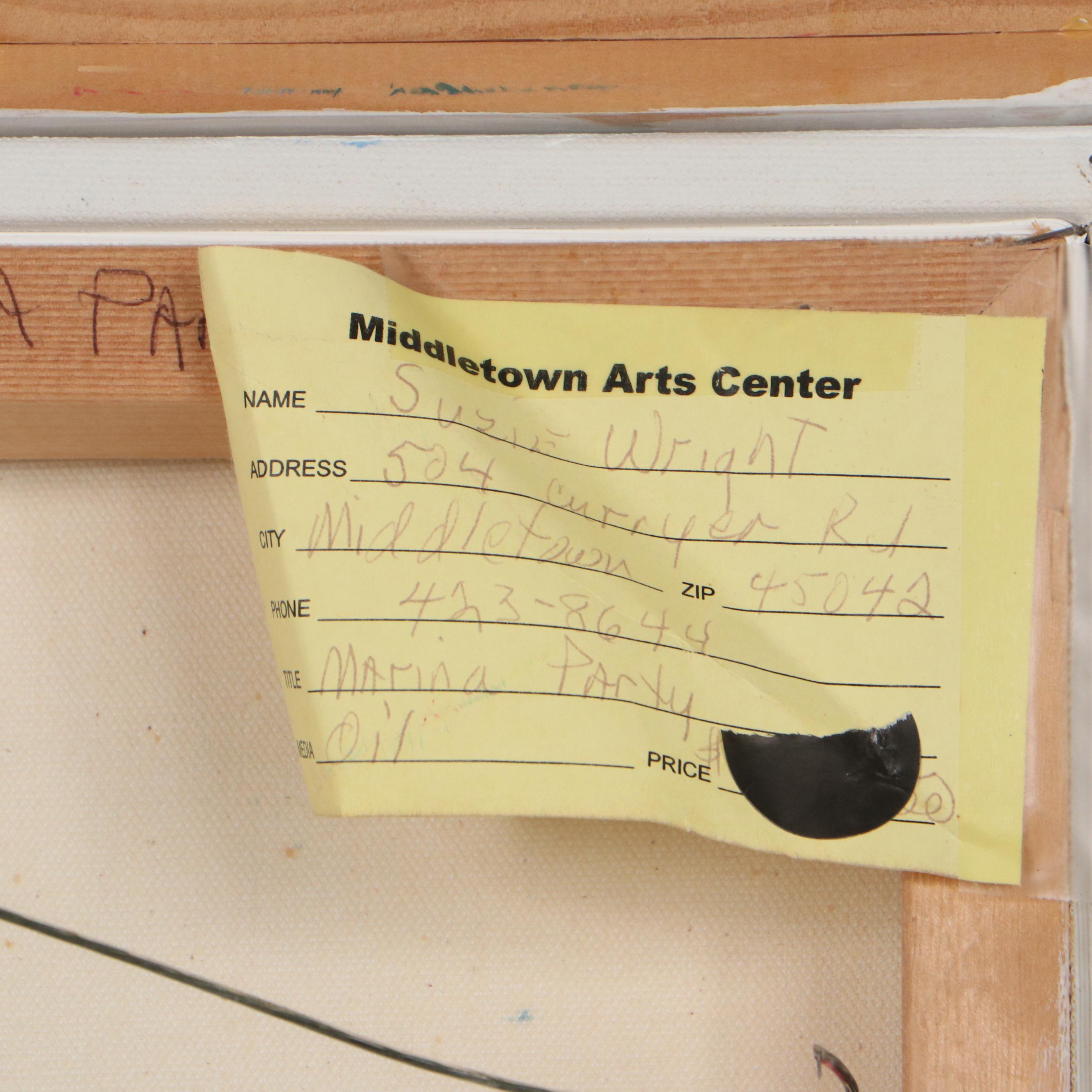 Suzie Wright Abstract Oil Painting "Marina Party," Circa 2000