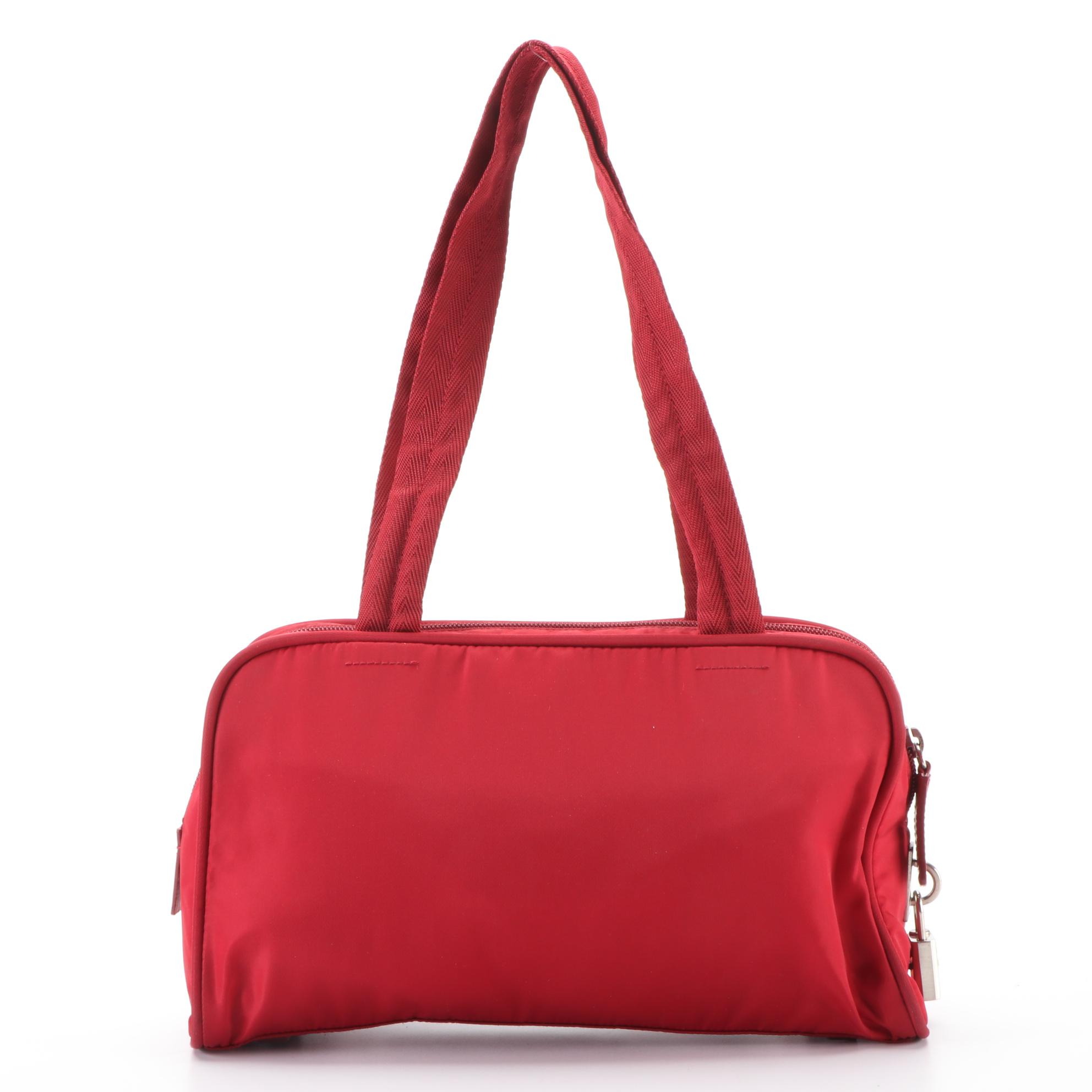 Prada Small Shoulder Bag with Lock in Red Nylon