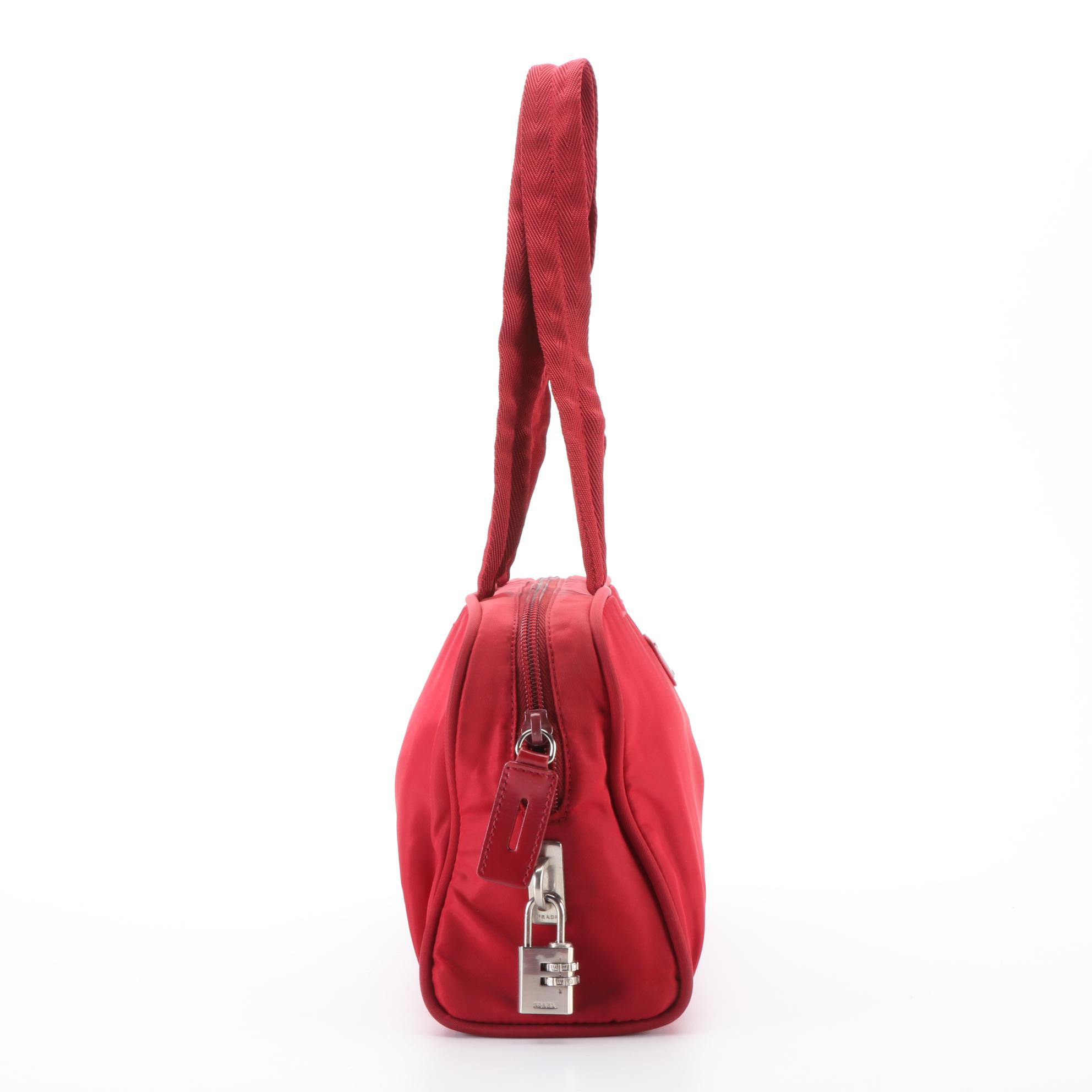 Prada Small Shoulder Bag with Lock in Red Nylon