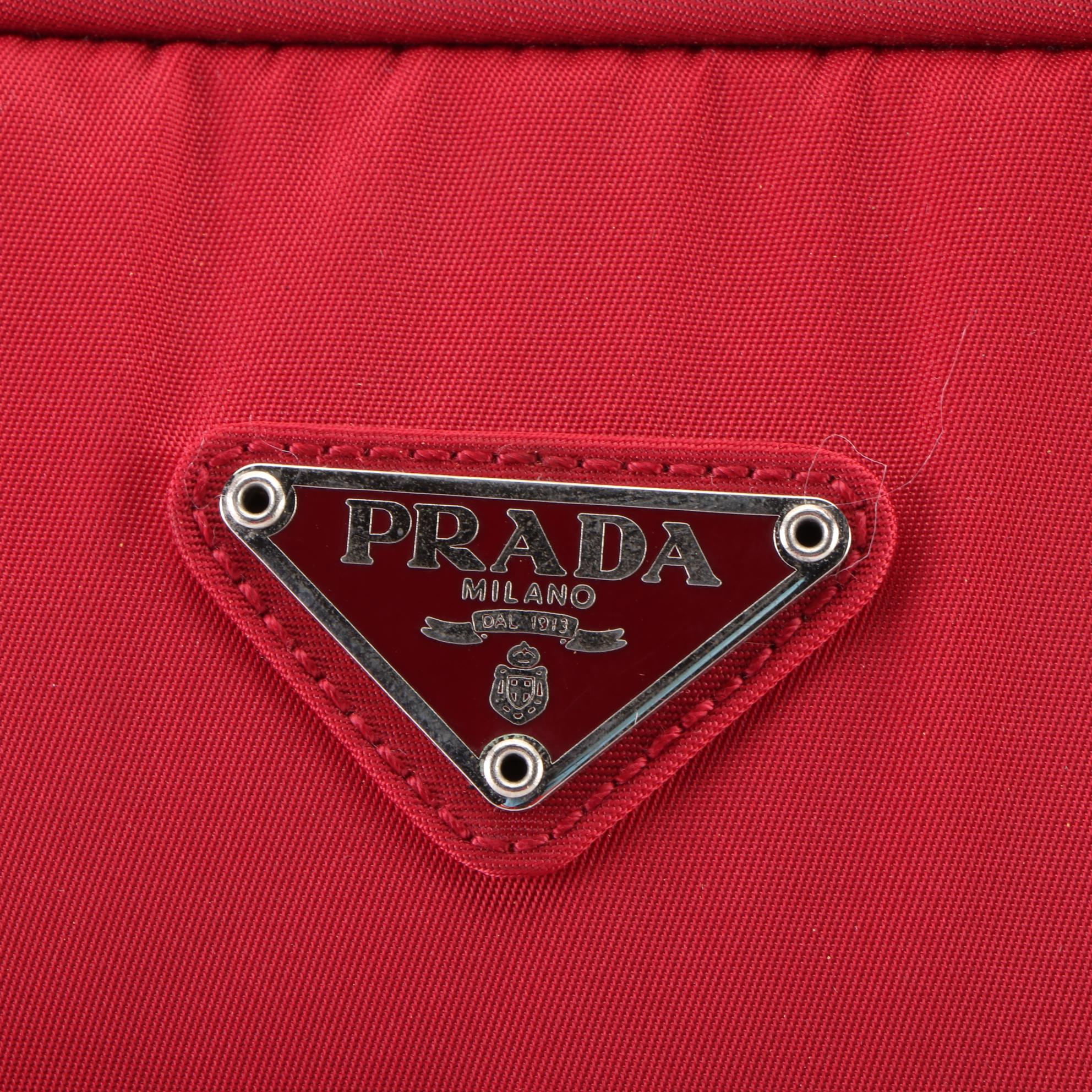 Prada Small Shoulder Bag with Lock in Red Nylon
