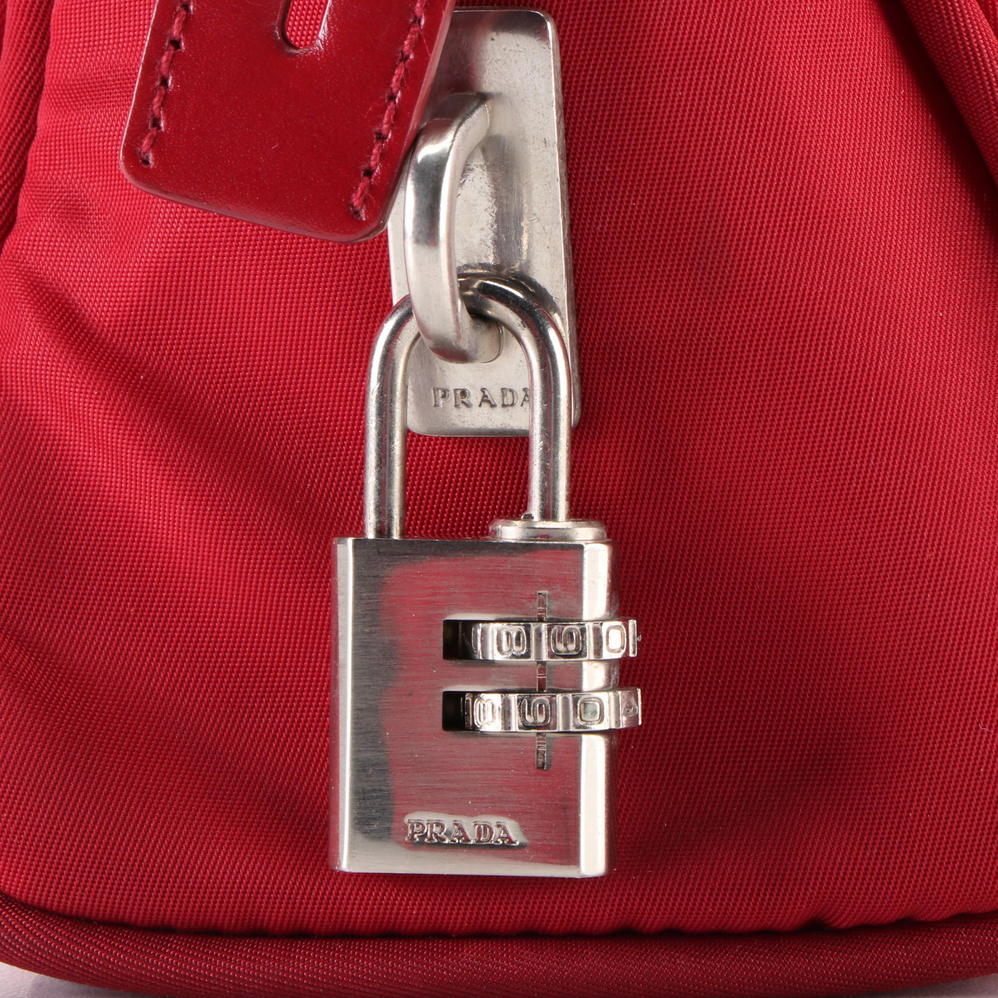 Prada Small Shoulder Bag with Lock in Red Nylon