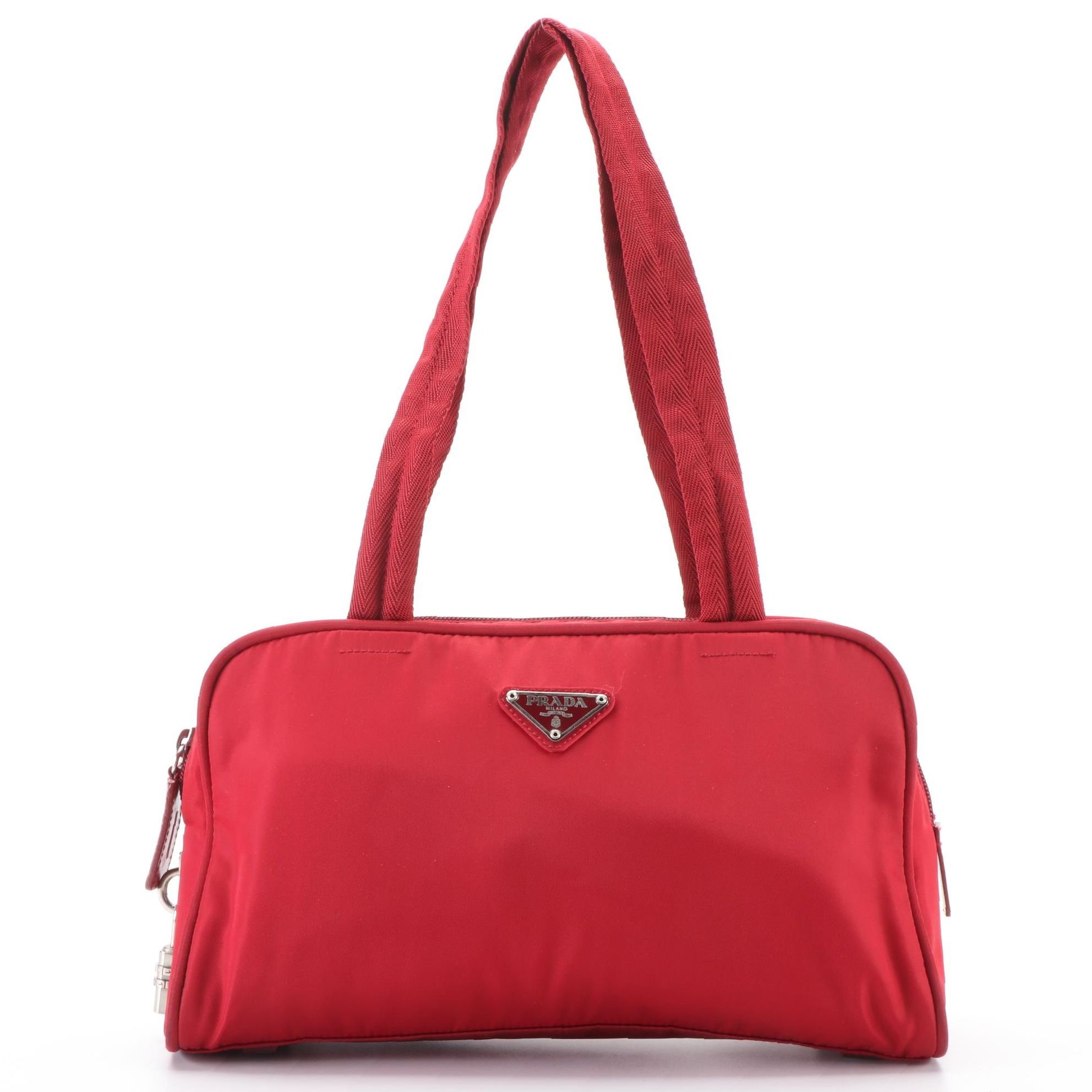 Prada Small Shoulder Bag with Lock in Red Nylon