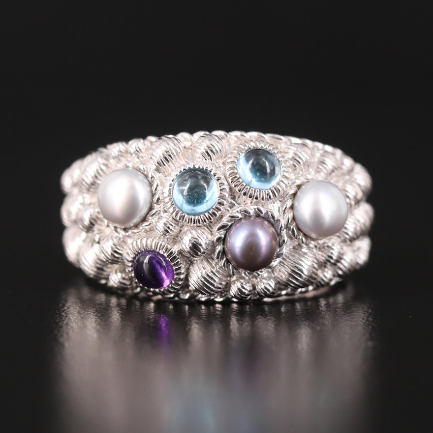 Judith Ripka Sterling Topaz, Amethyst and Cultured Pearl Ring