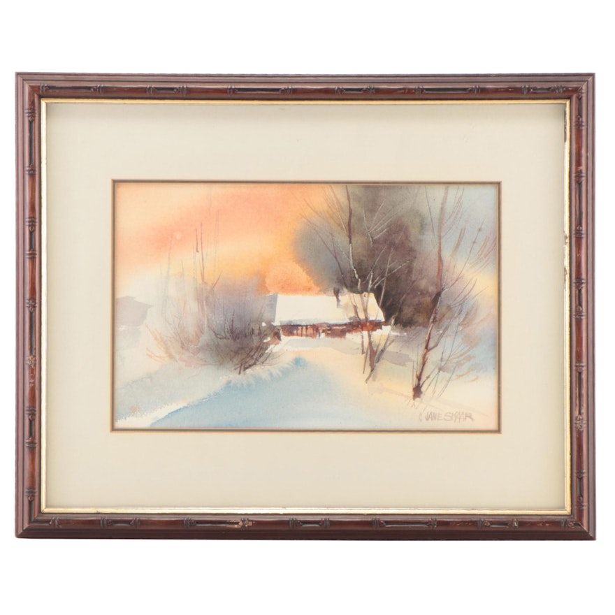 Jane Skaar Coleman Watercolor Painting of Winter Landscape