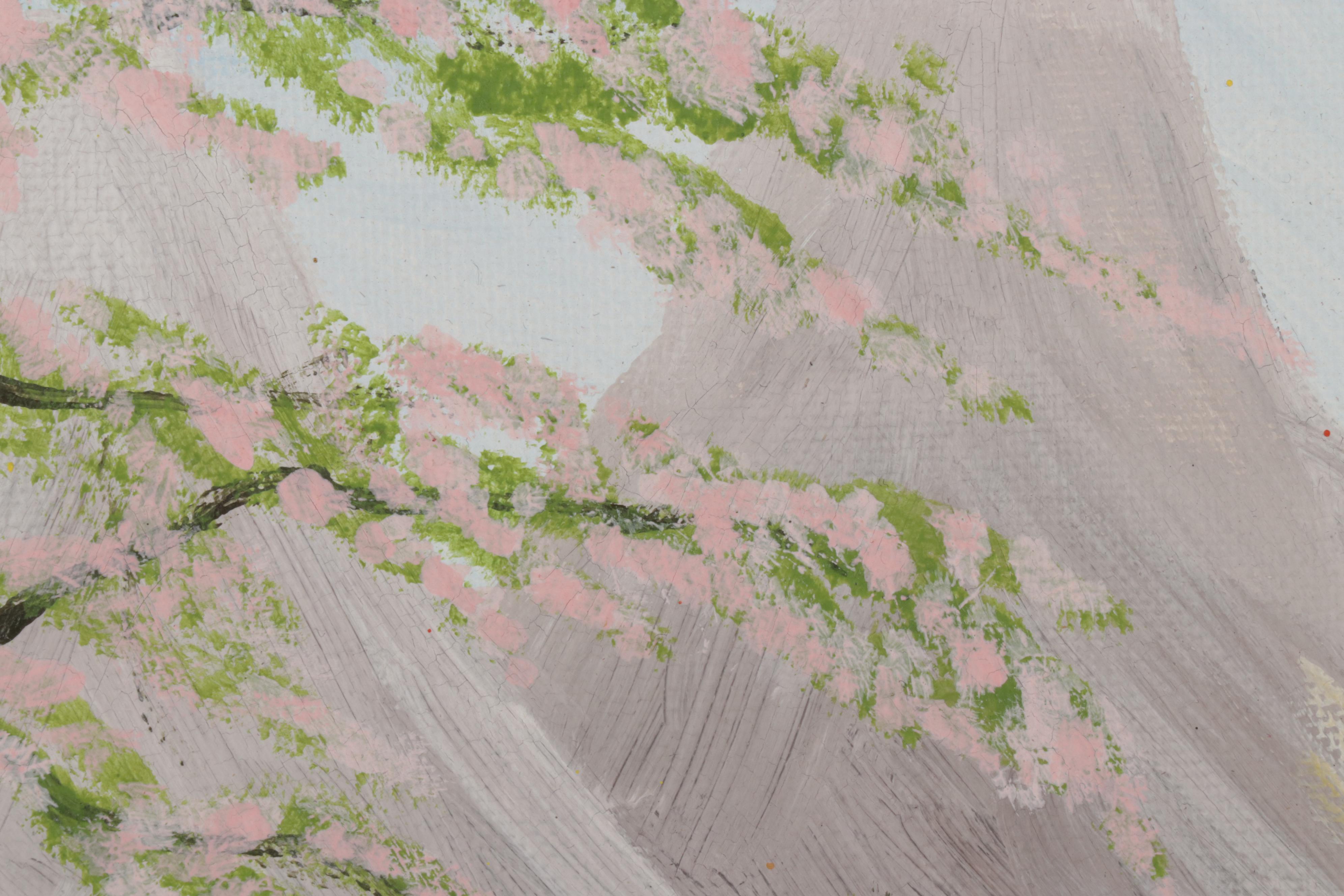 Folk Art Acrylic Painting of Doe and Wildflowers, Circa 2000