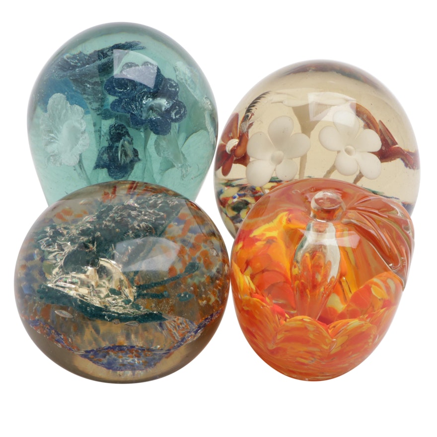 Handcrafted Floral, Butterfly and Fruit Motif Multicolor Glass Paperweights