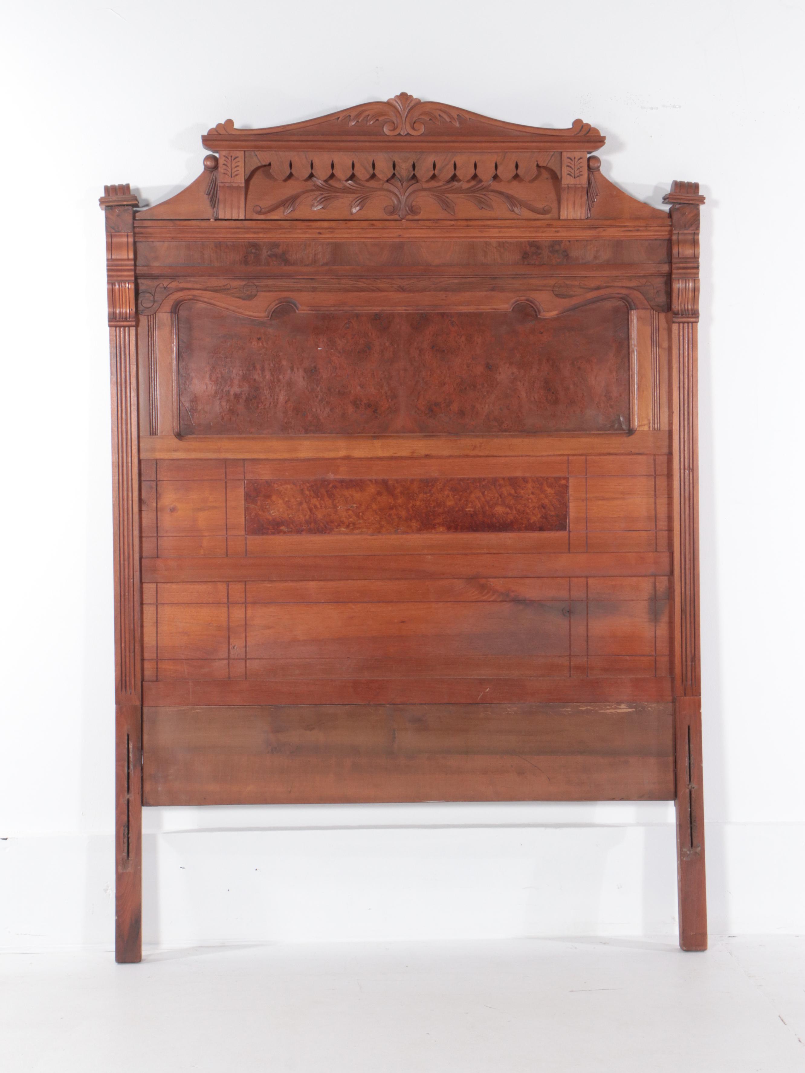 Victorian Walnut Bed in Full-Size, Late 19th Century