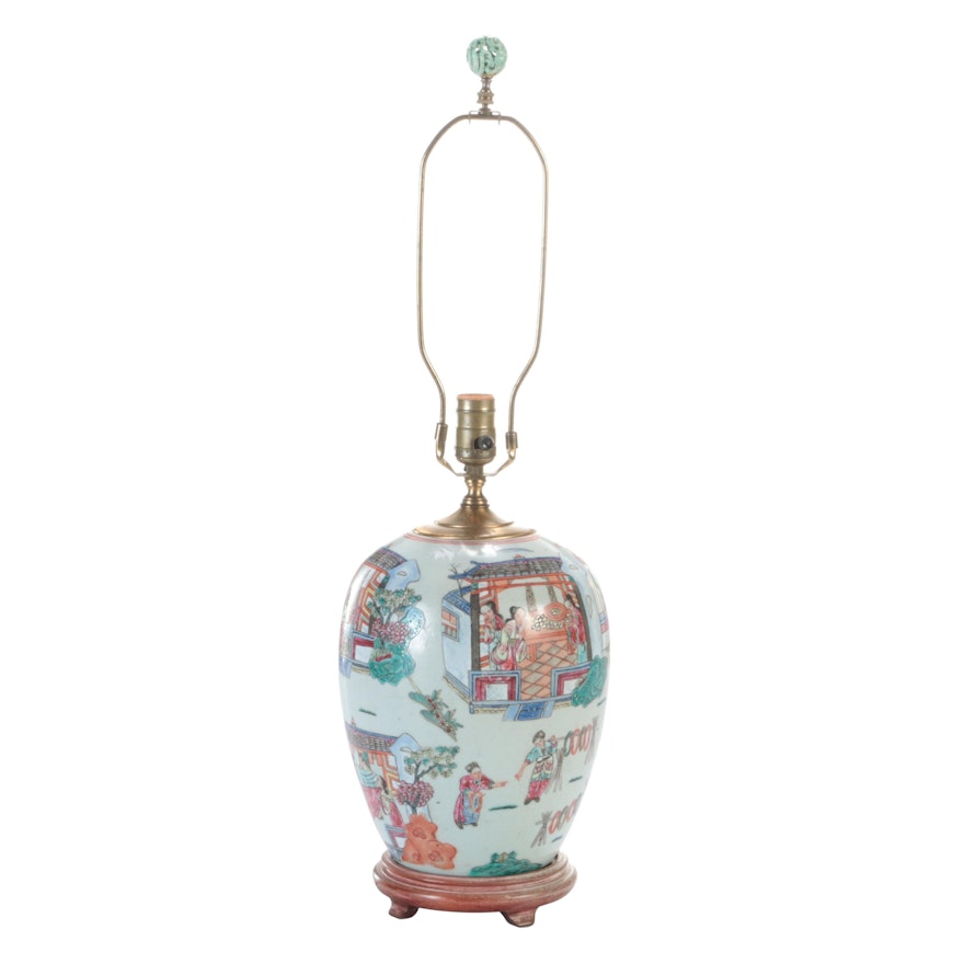Chinese Porcelain Famille Rose Melon Jar Table Lamp, Late 20th Century