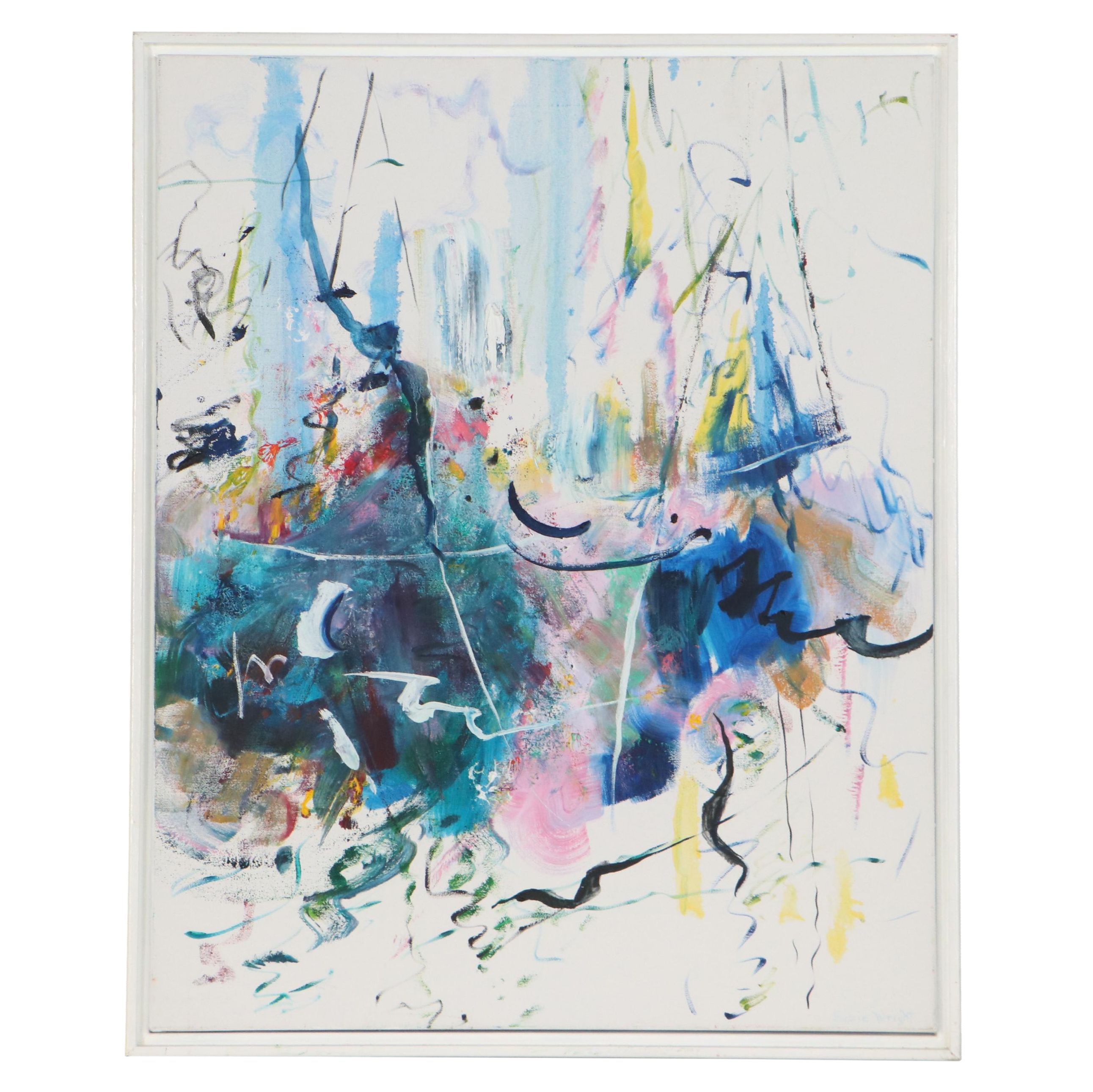 Suzie Wright Abstract Oil Painting "Marina Party," Circa 2000