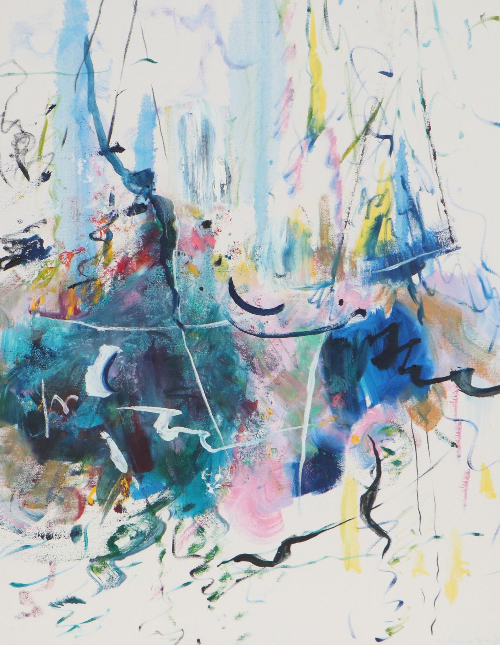 Suzie Wright Abstract Oil Painting "Marina Party," Circa 2000