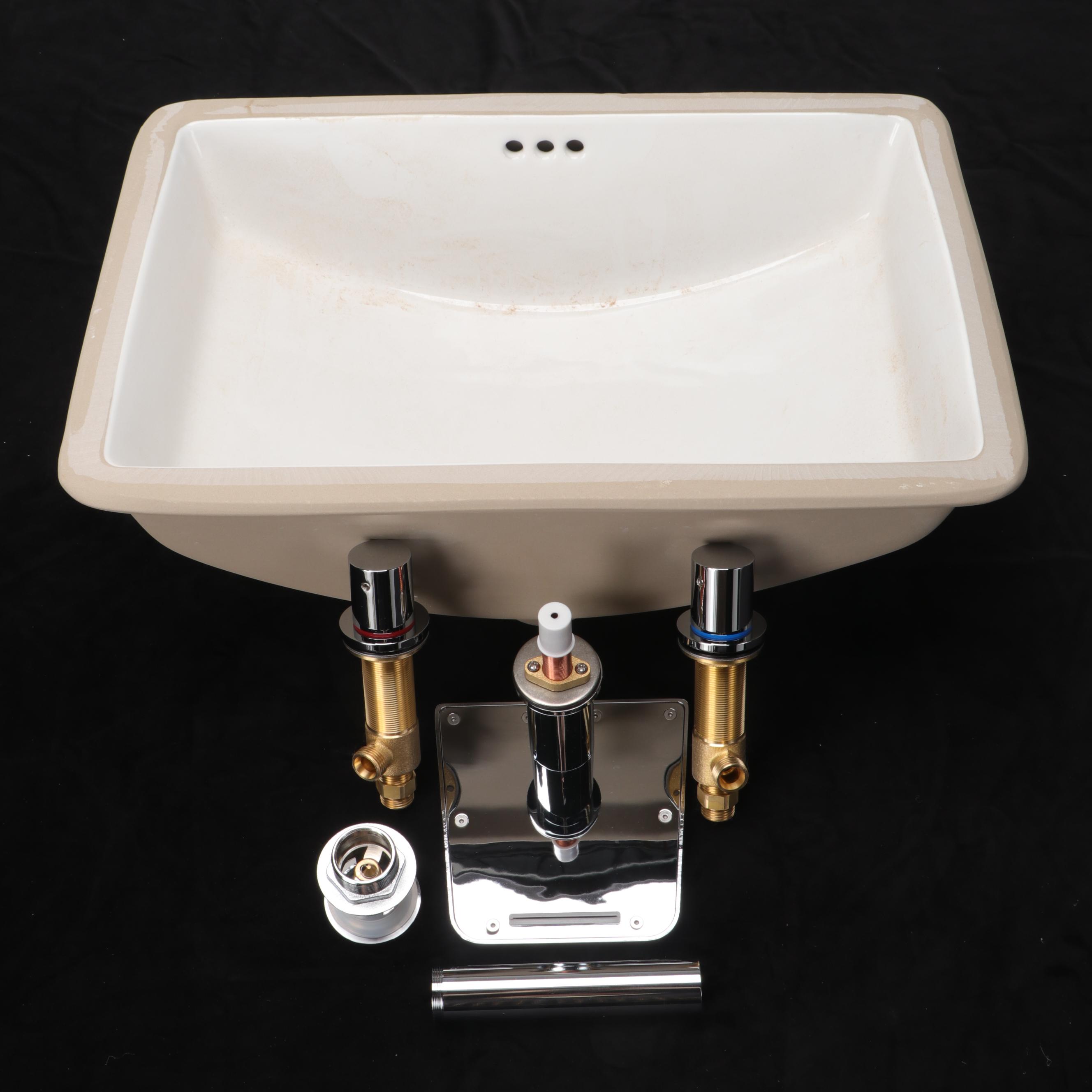 Rectangular Porcelain Undermount Sink with Chrome Widespread Waterfall Faucet