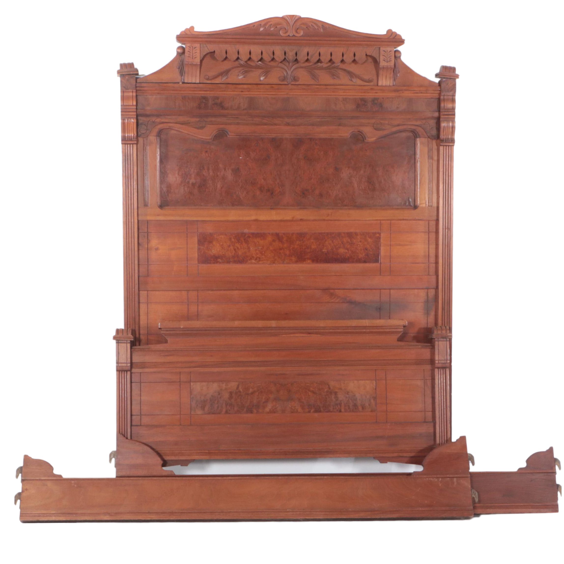 Victorian Walnut Bed in Full-Size, Late 19th Century